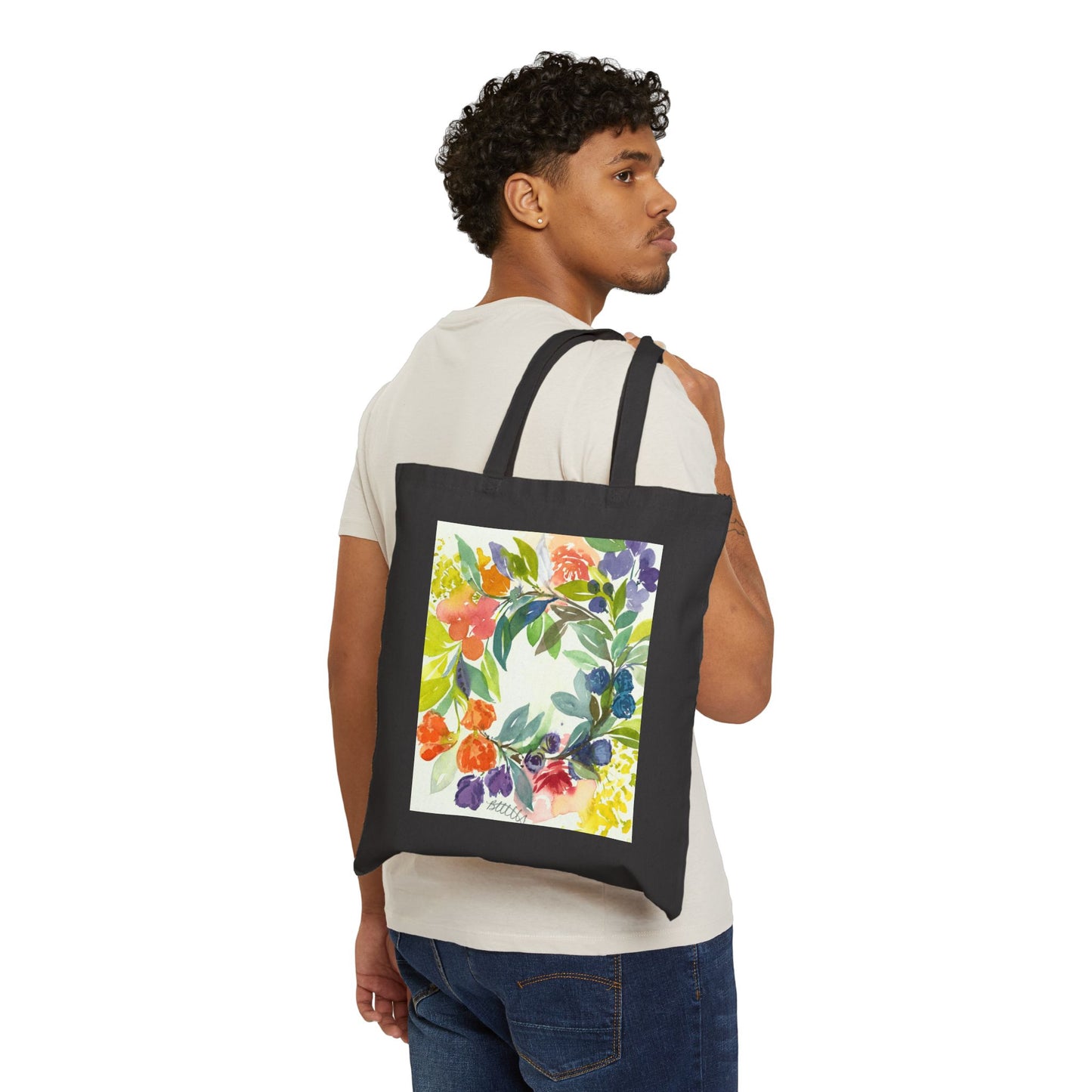 Floral Blooms Cotton Canvas Tote – Eco-Friendly Beach & Shopping Bag for Ocean Lovers