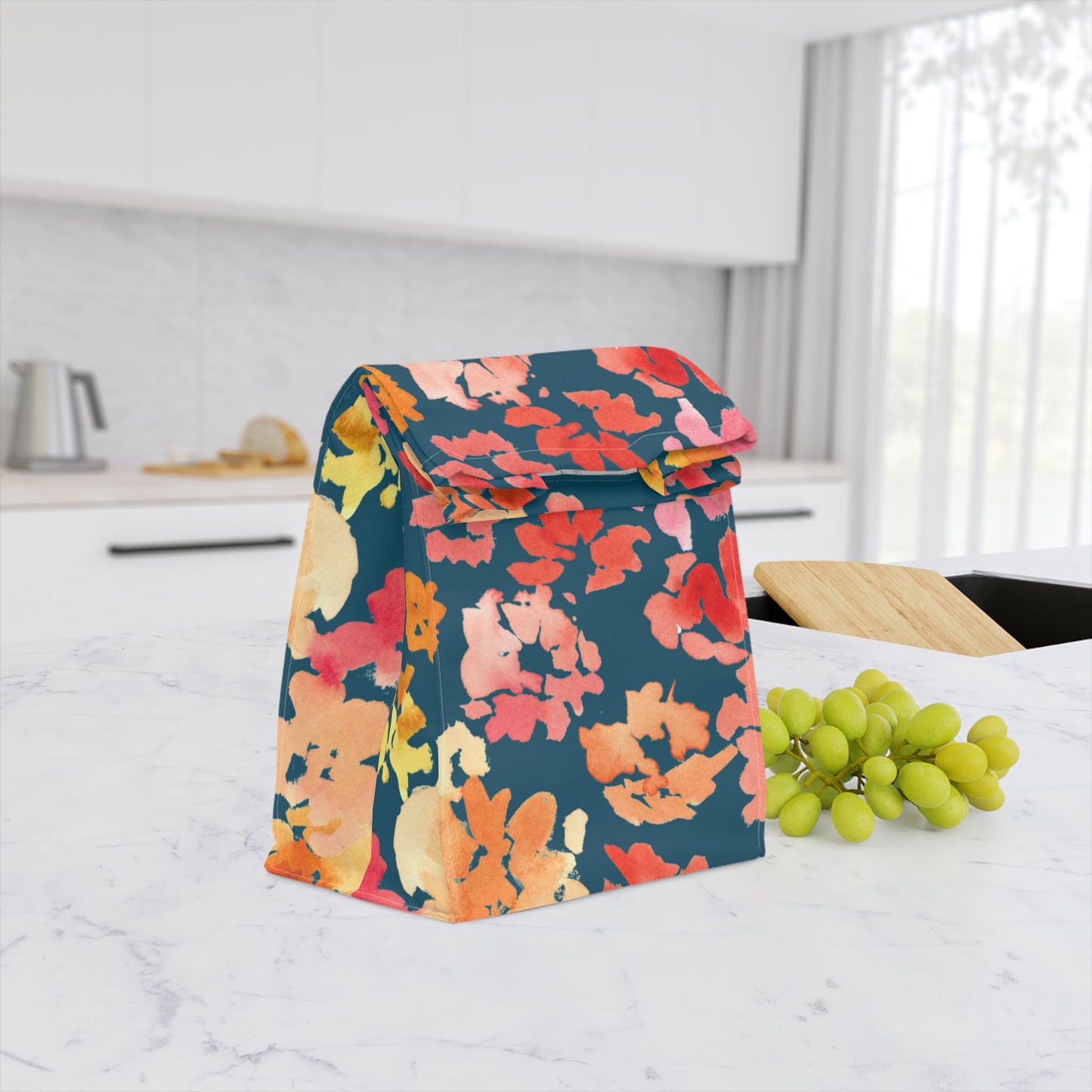 Warm Posy Watercolor Design Lunch Bag – Insulated, Wipe-Clean, Eco-Friendly Tote for Daily Use - Brooke Zitting, LLC