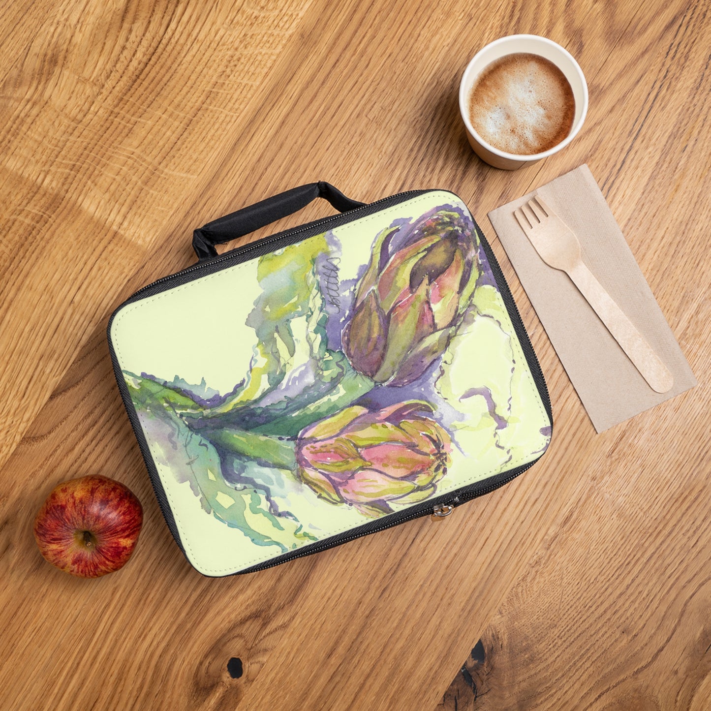 Italian Artichoke Watercolor Design Lunch Bag – Eco-Friendly Tote for School, Work, Picnics & Beach - Brooke Zitting, LLC
