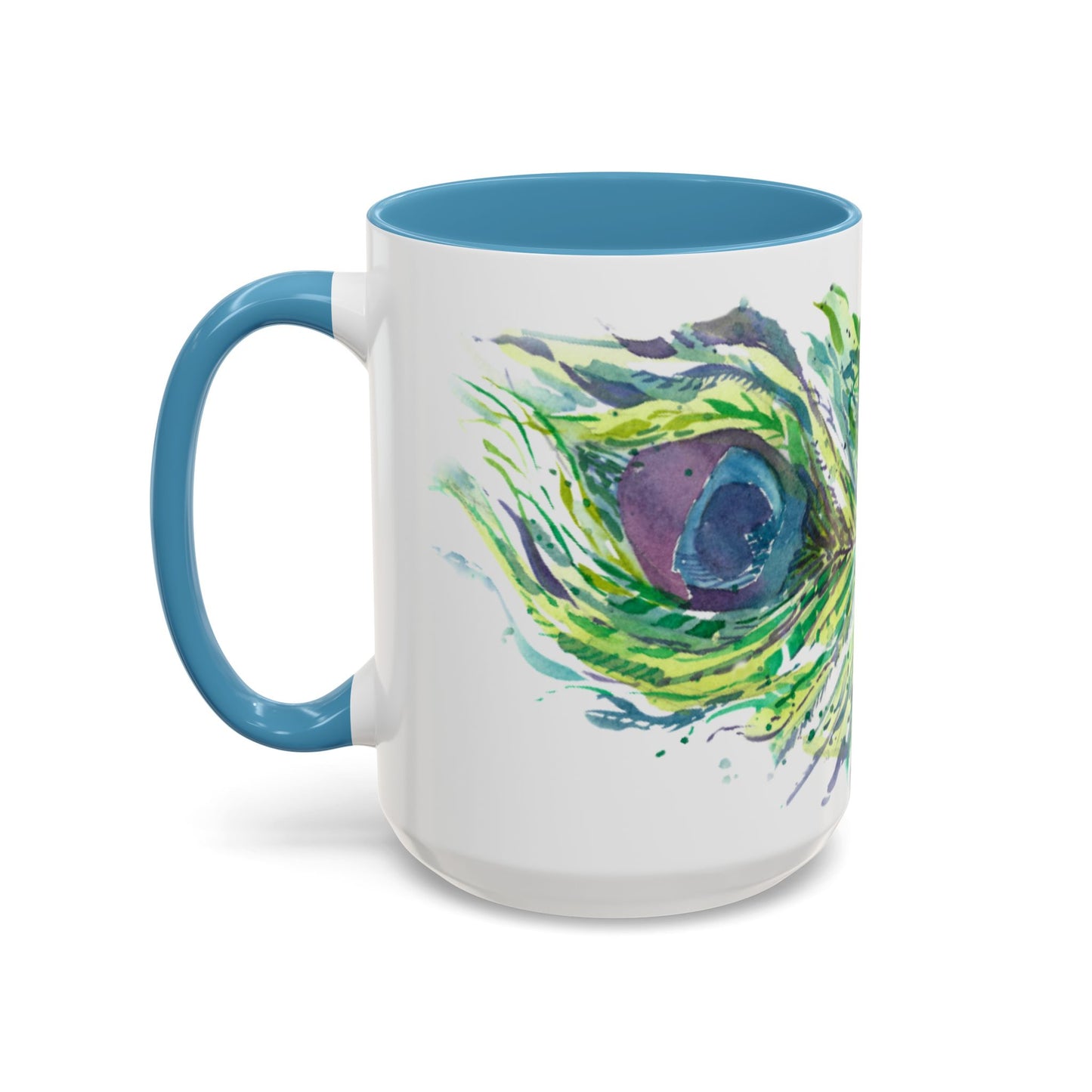 Light as a Feather Peacock Feather Accent Coffee Mug (11, 15oz) - Brooke Zitting, LLC
