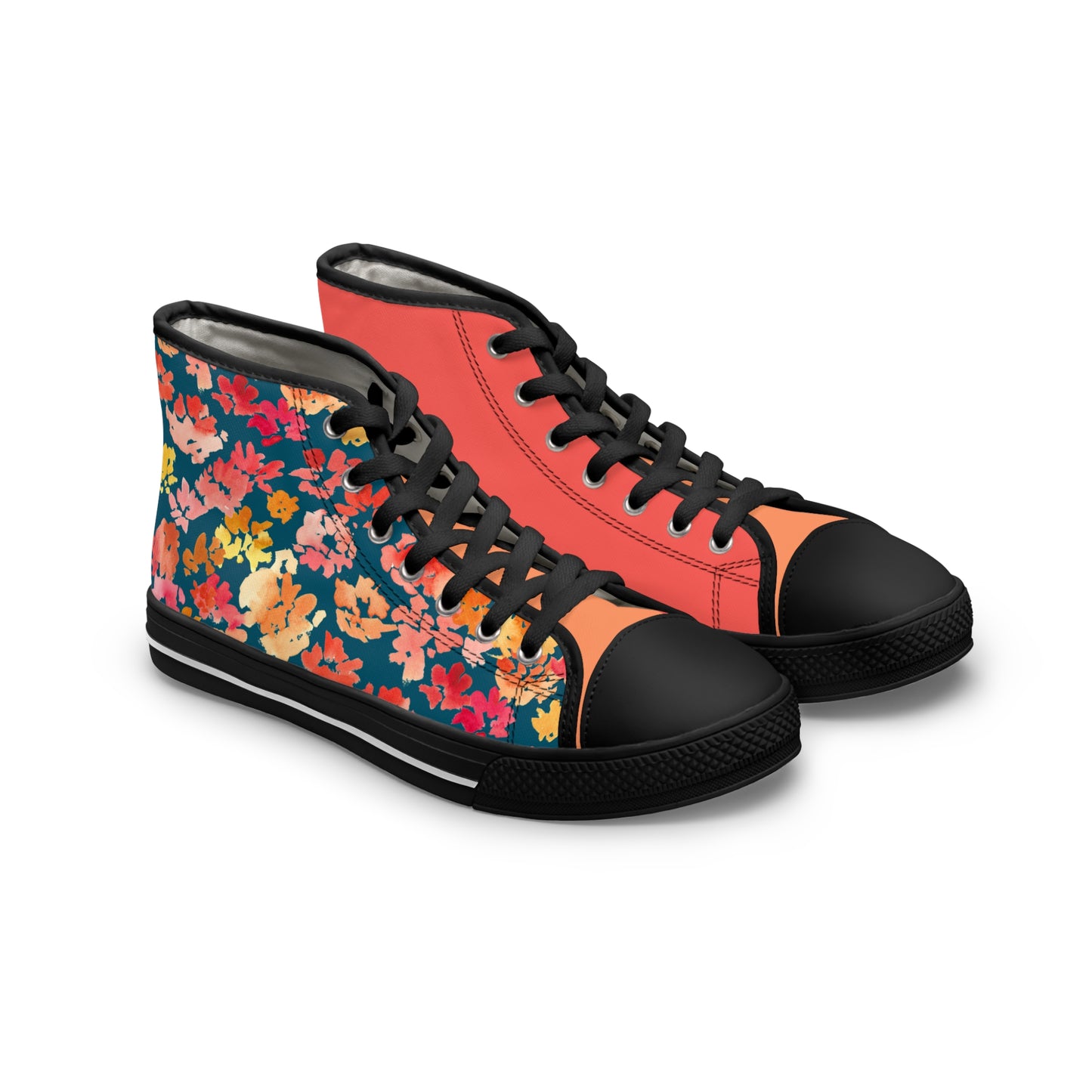 Vibrant Colorblock and Peacock Posy Colorful High Top Sneakers with Floral Design – Stylish Shoes for All | Unique Gift Idea - Brooke Zitting, LLC