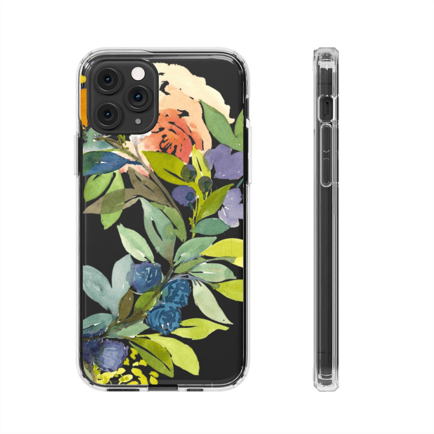 Watercolor Floral Blooms Wreath Clear Phone Case Design - Brooke Zitting, LLC