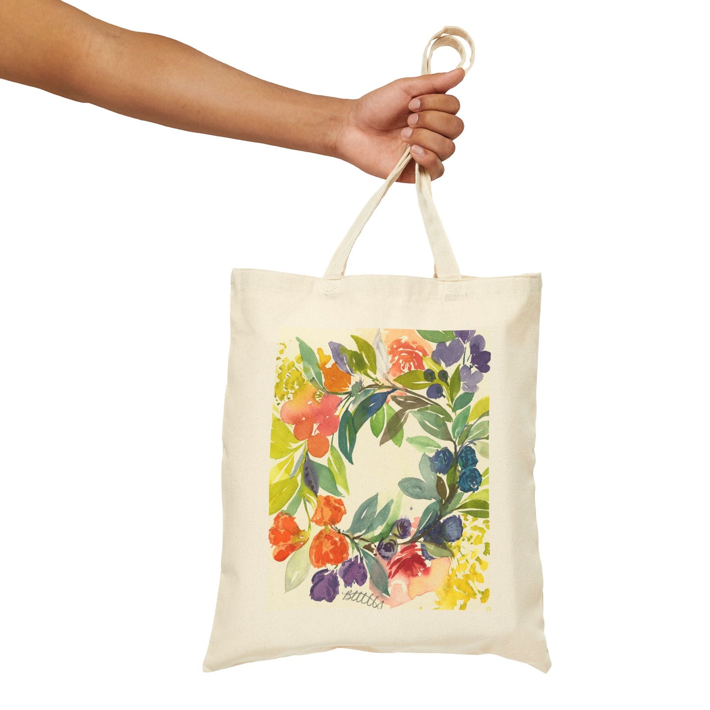 Floral Blooms Cotton Canvas Tote – Eco-Friendly Beach & Shopping Bag for Ocean Lovers