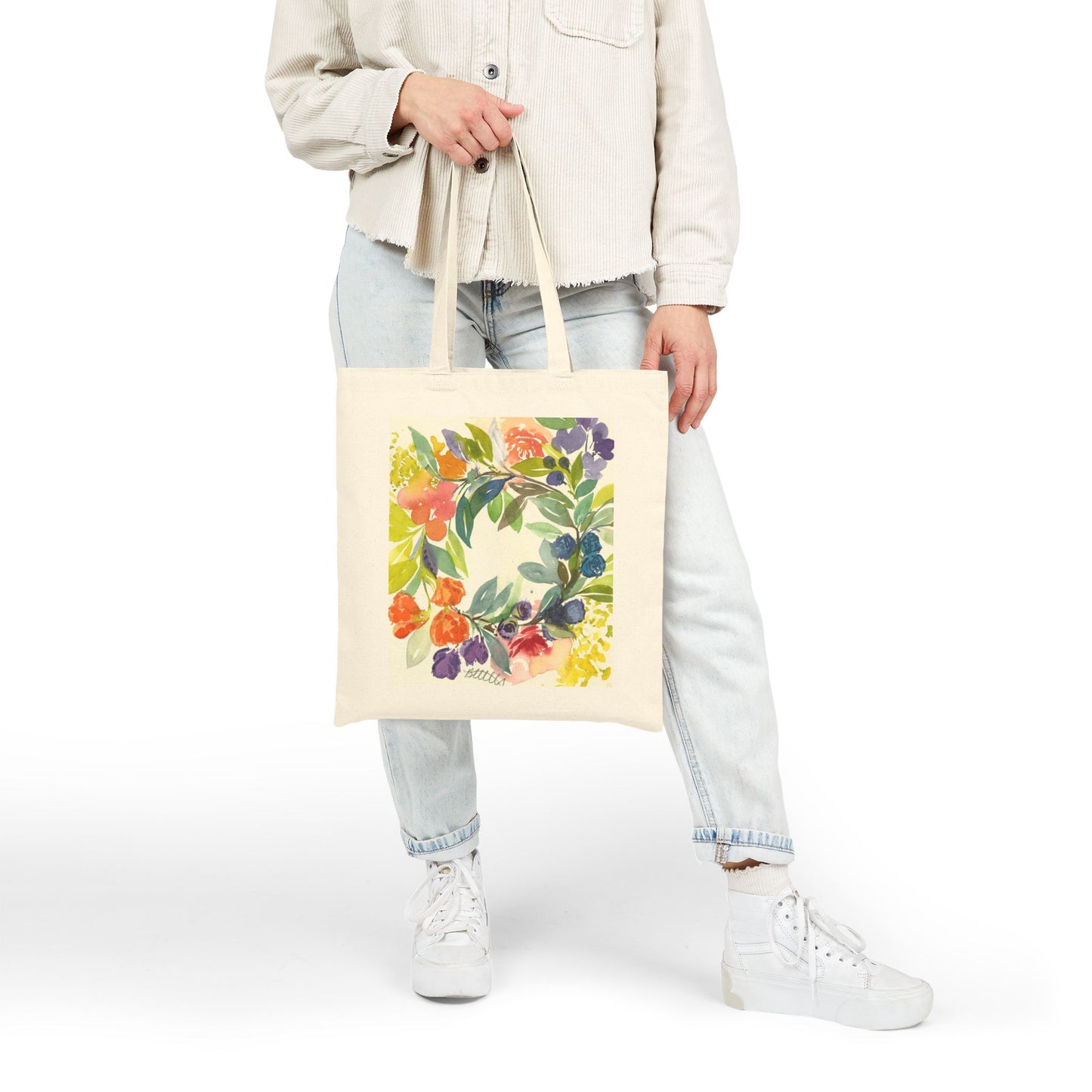 Floral Blooms Cotton Canvas Tote – Eco-Friendly Beach & Shopping Bag for Ocean Lovers