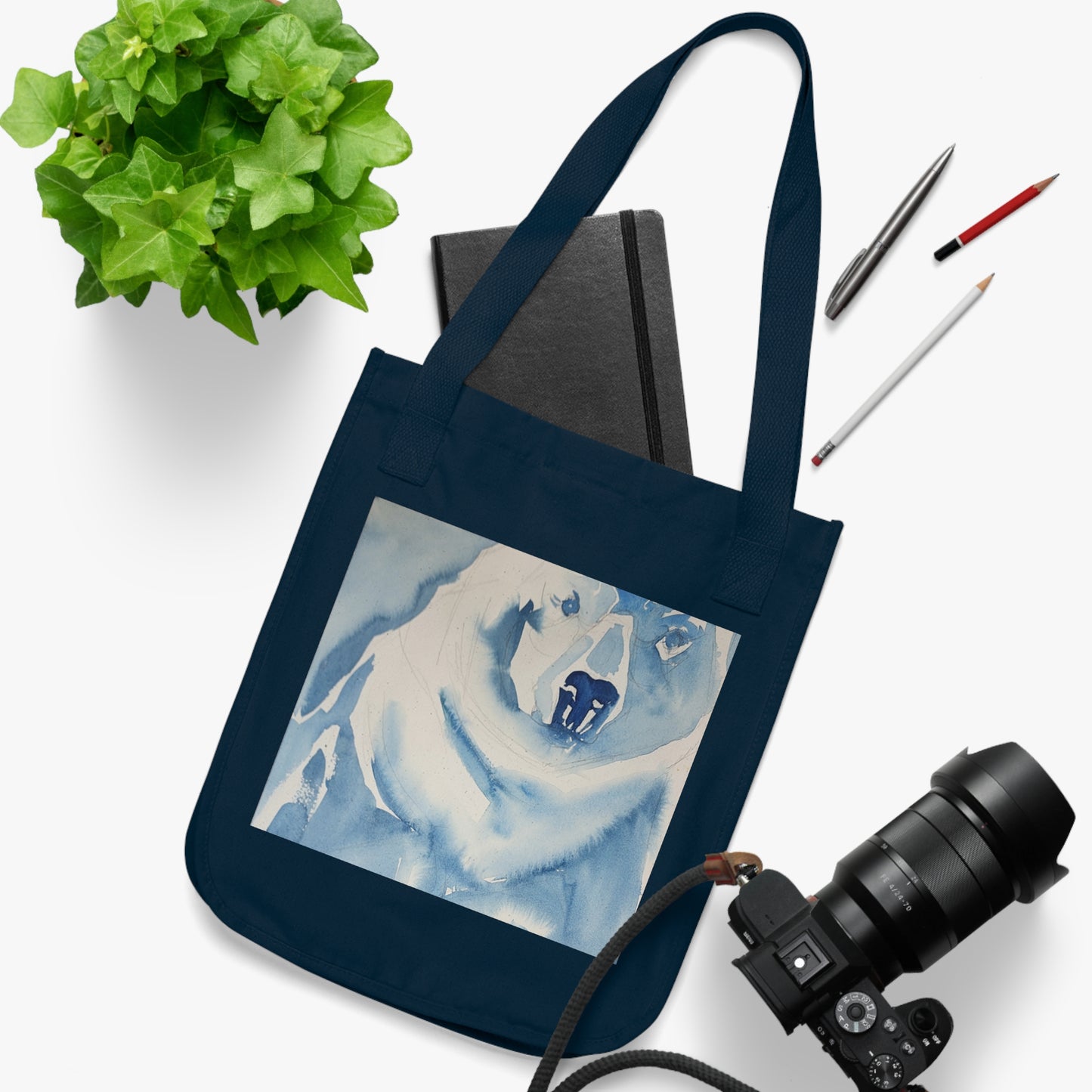 Polar Plunge Watercolor Design Organic Canvas Tote – Eco-Friendly, Watercolor Fine Art, Reusable Bag for Art Lovers - Brooke Zitting, LLC