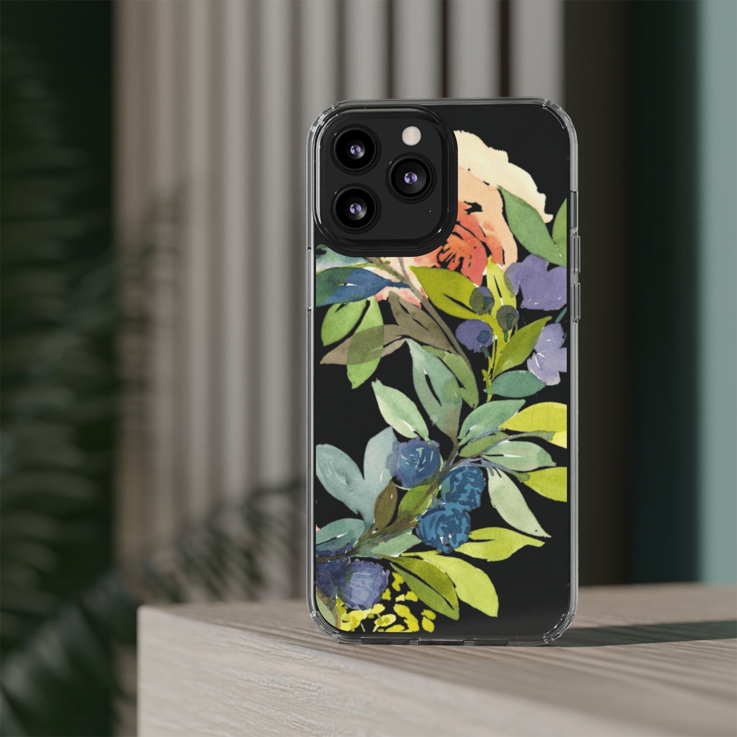 Watercolor Floral Blooms Wreath Clear Phone Case Design - Brooke Zitting, LLC