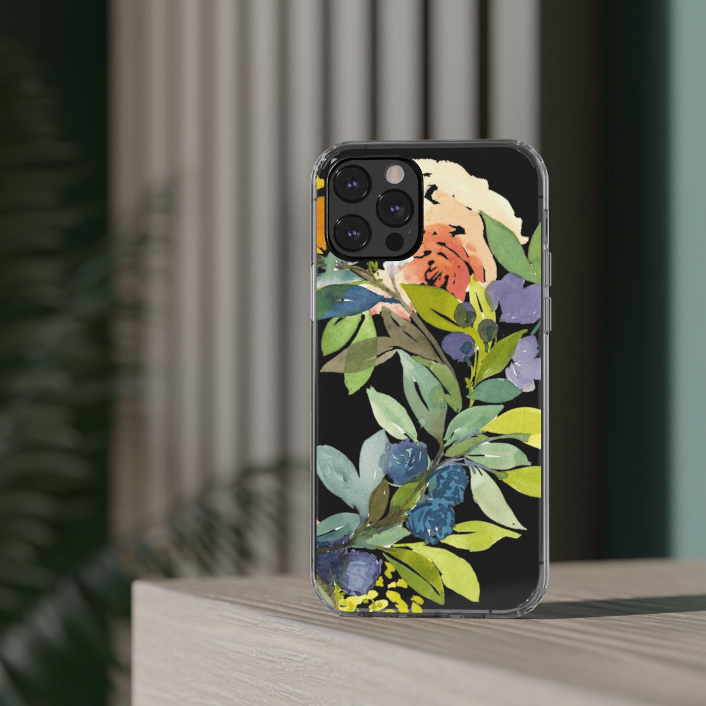 Watercolor Floral Blooms Wreath Clear Phone Case Design - Brooke Zitting, LLC