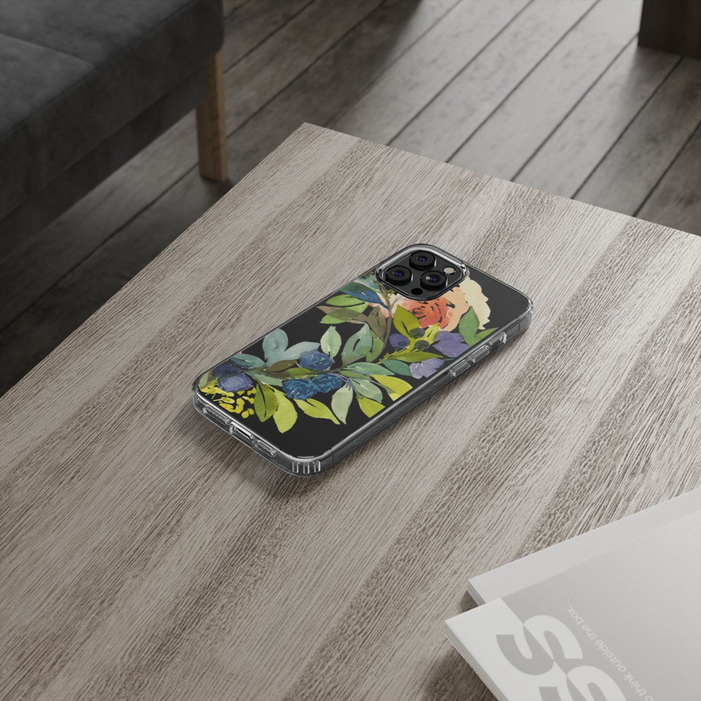 Watercolor Floral Blooms Wreath Clear Phone Case Design - Brooke Zitting, LLC