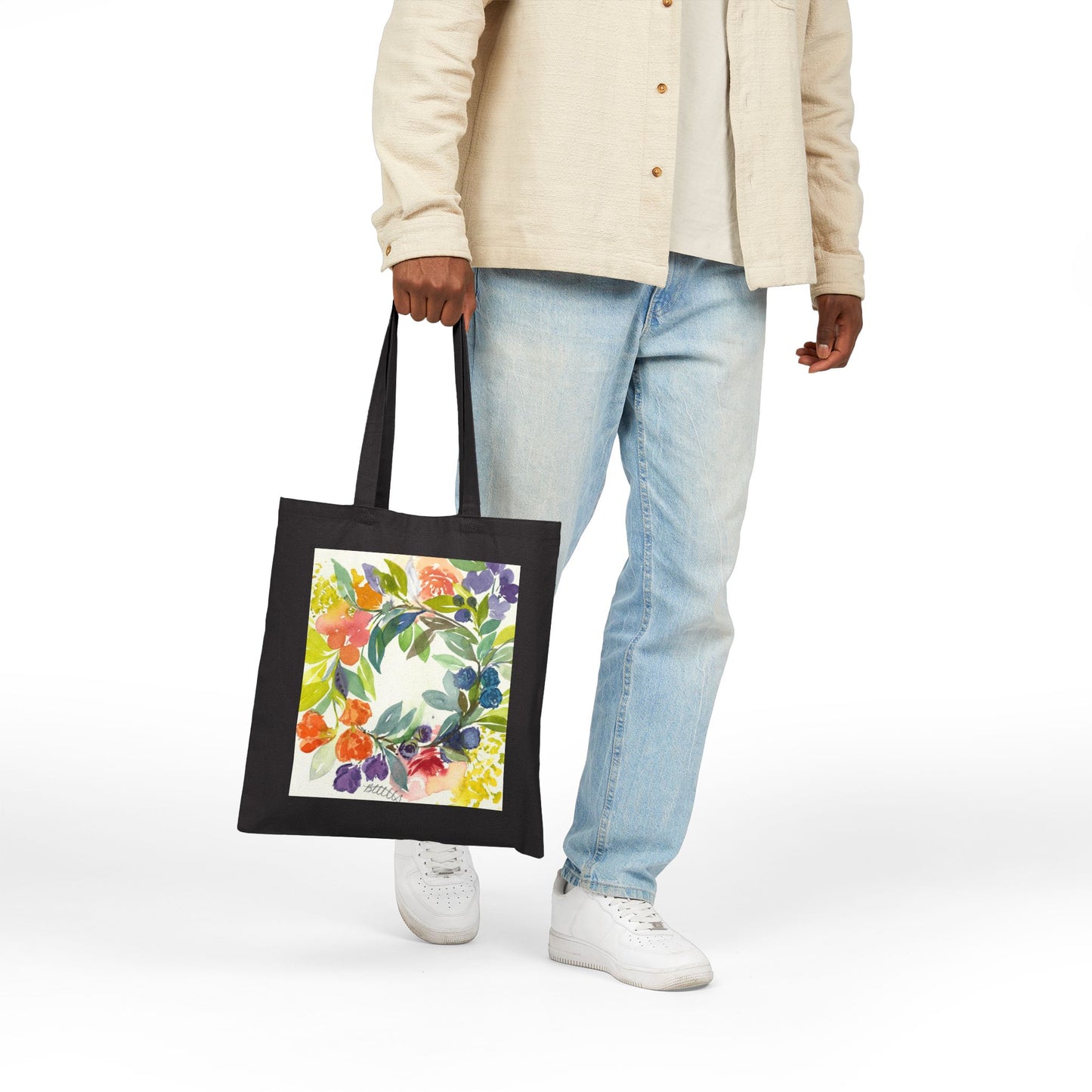 Floral Blooms Cotton Canvas Tote – Eco-Friendly Beach & Shopping Bag for Ocean Lovers