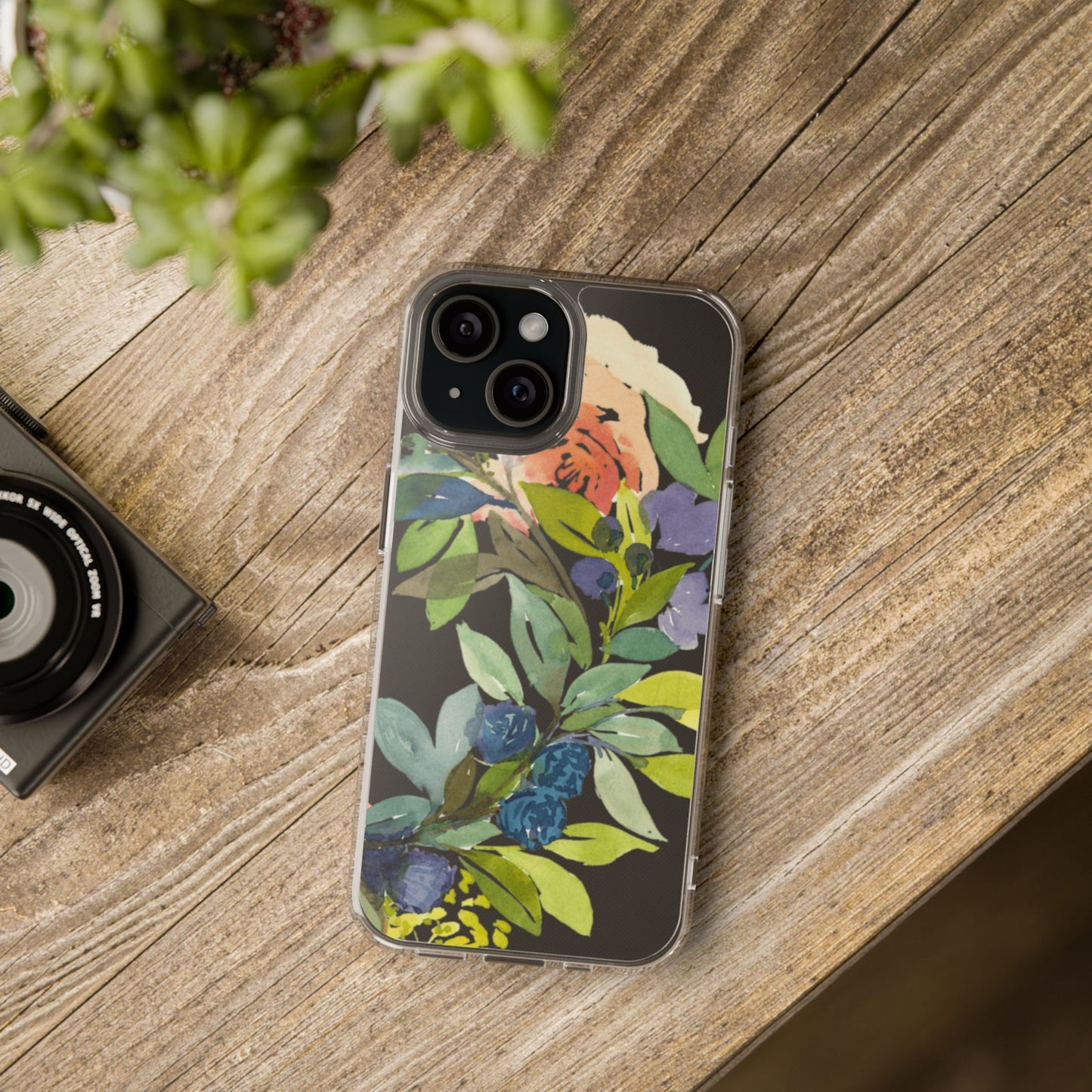 Watercolor Floral Blooms Wreath Clear Phone Case Design - Brooke Zitting, LLC