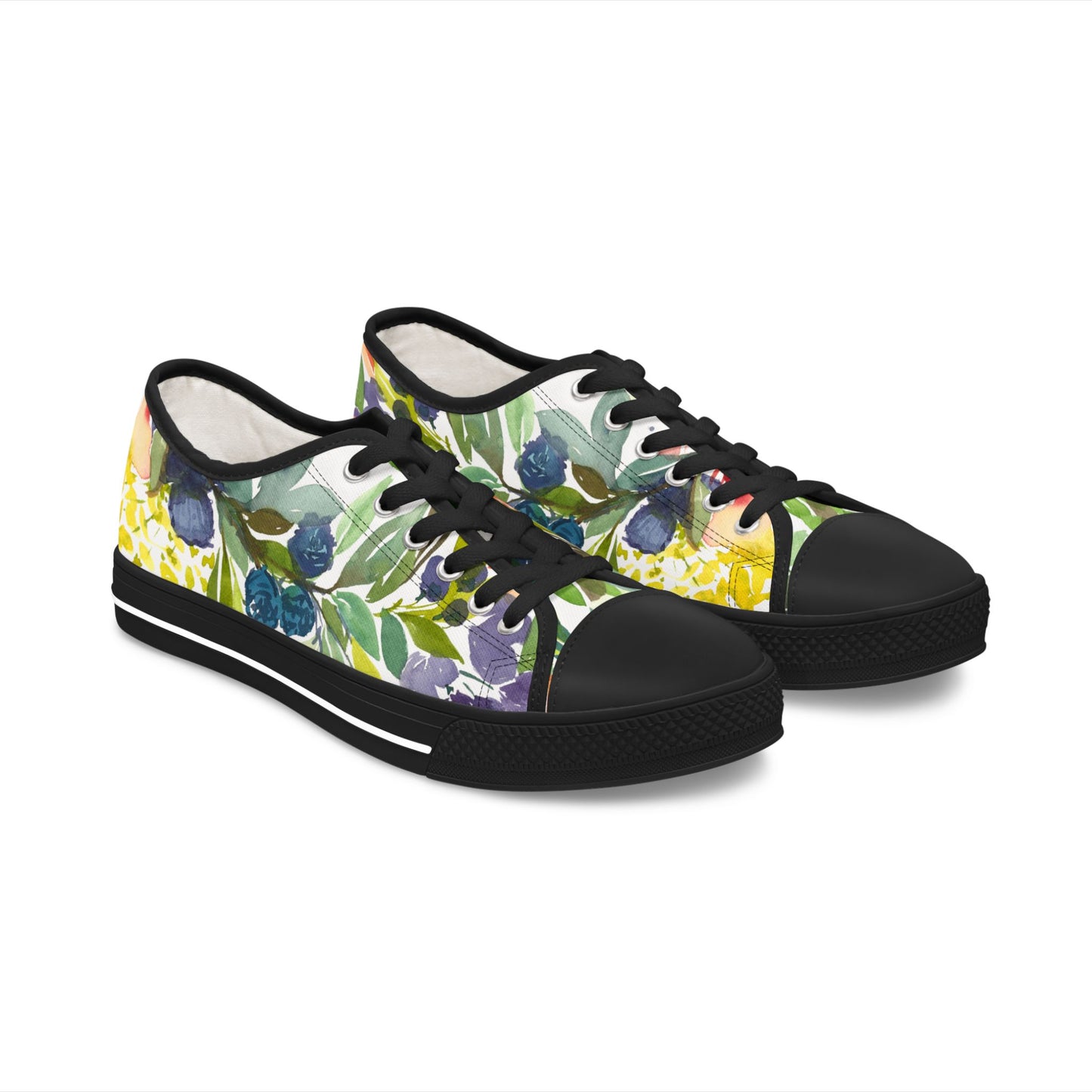 Watercolor Vibrant Floral Wreath Low Top Sneakers – Stylish Shoes for All | Unique Gift Idea - Brooke Zitting, LLC