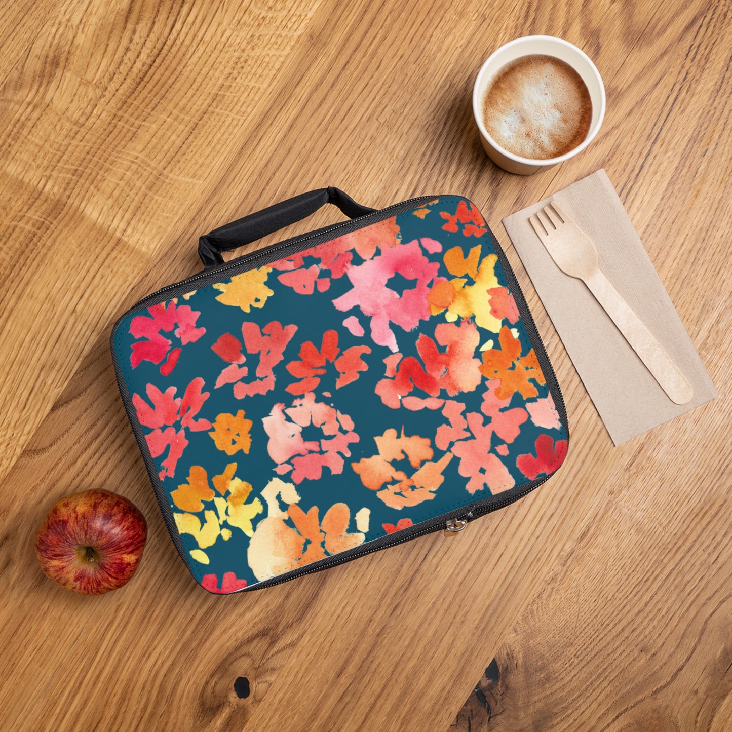 Warm Posy Watercolor Design Lunch Bag – Eco-Friendly Tote for School, Work, Picnics & Beach - Brooke Zitting, LLC