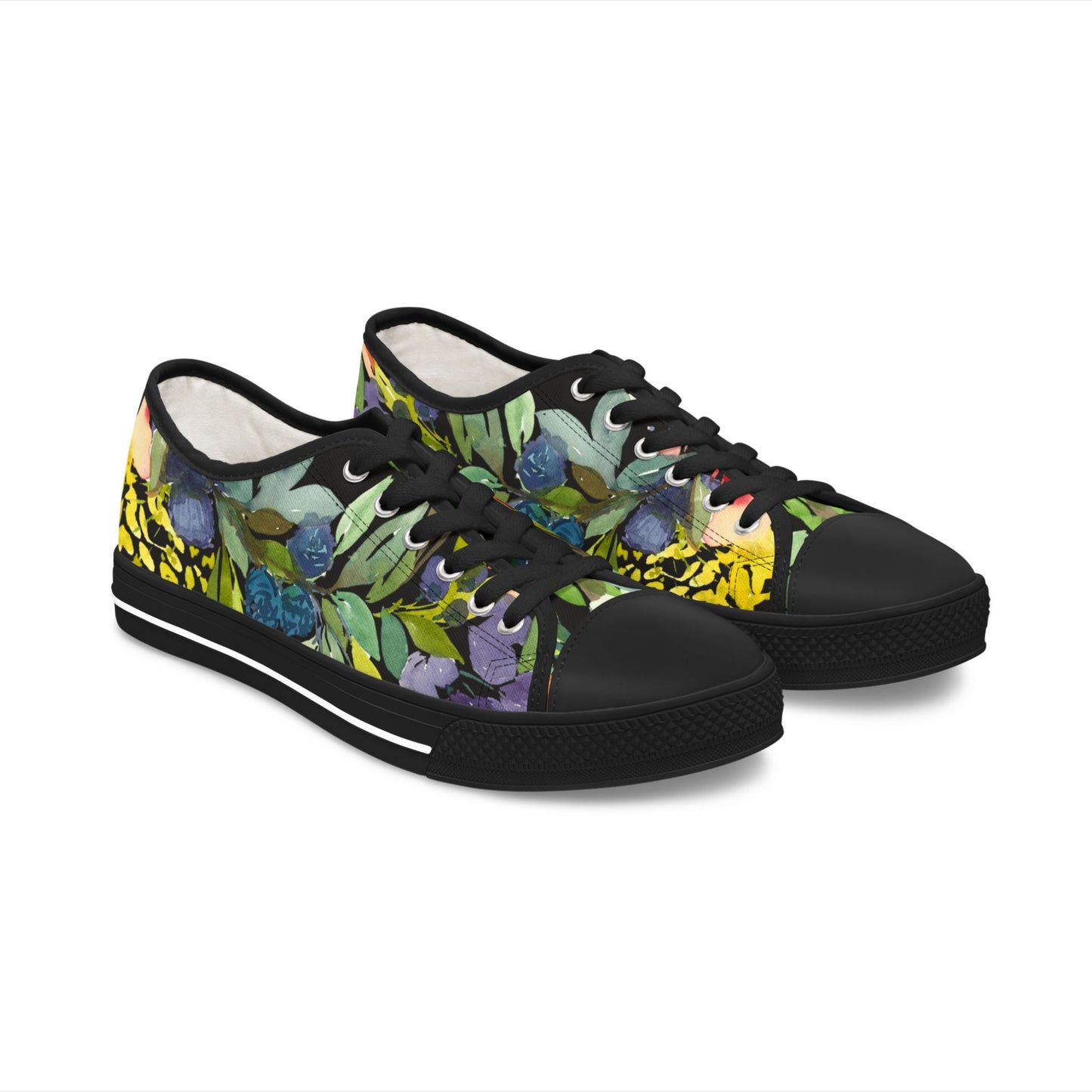 Watercolor Bold Floral Wreath Low Top Sneakers – Stylish Shoes for All | Unique Gift Idea - Brooke Zitting, LLC