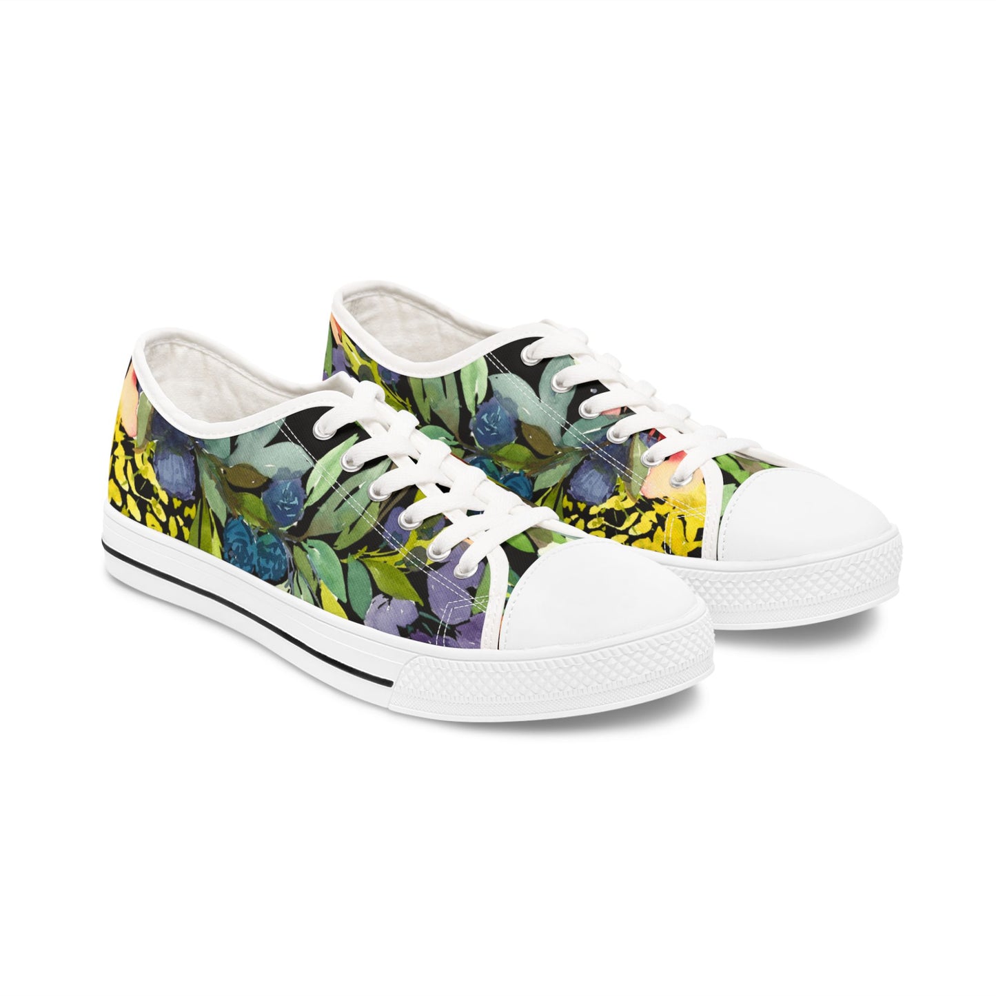 Watercolor Bold Floral Wreath Low Top Sneakers – Stylish Shoes for All | Unique Gift Idea - Brooke Zitting, LLC