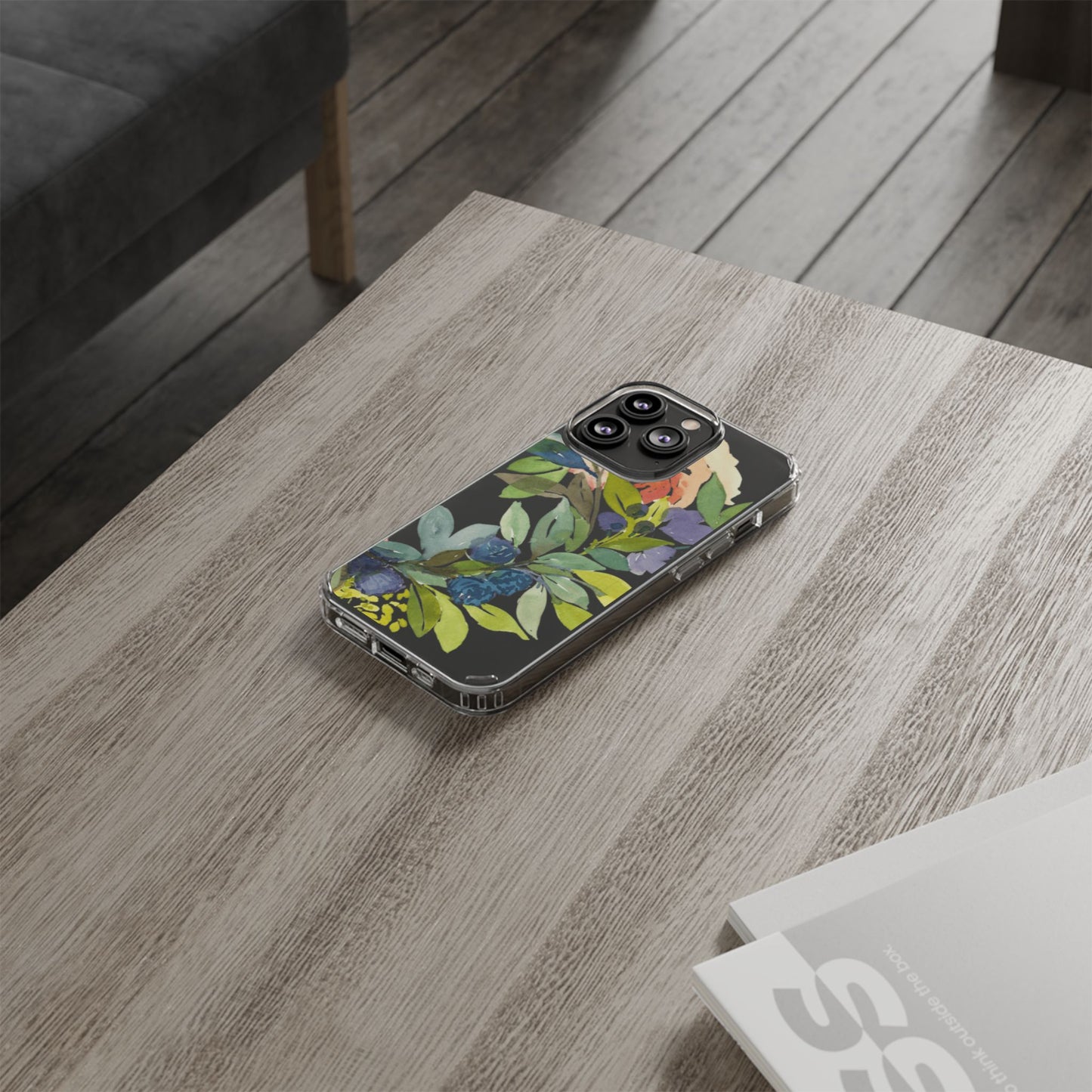 Watercolor Floral Blooms Wreath Clear Phone Case Design - Brooke Zitting, LLC
