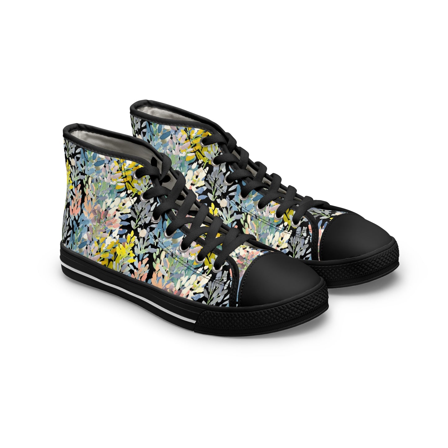 Petal Parade Dark Colorful High Top Sneakers with Floral Design – Stylish Shoes for All | Unique Gift Idea - Brooke Zitting, LLC