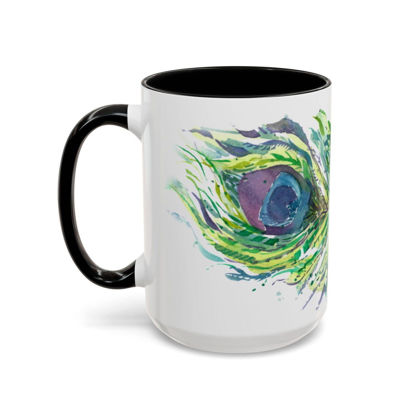Light as a Feather Peacock Feather Accent Coffee Mug (11, 15oz) - Brooke Zitting, LLC
