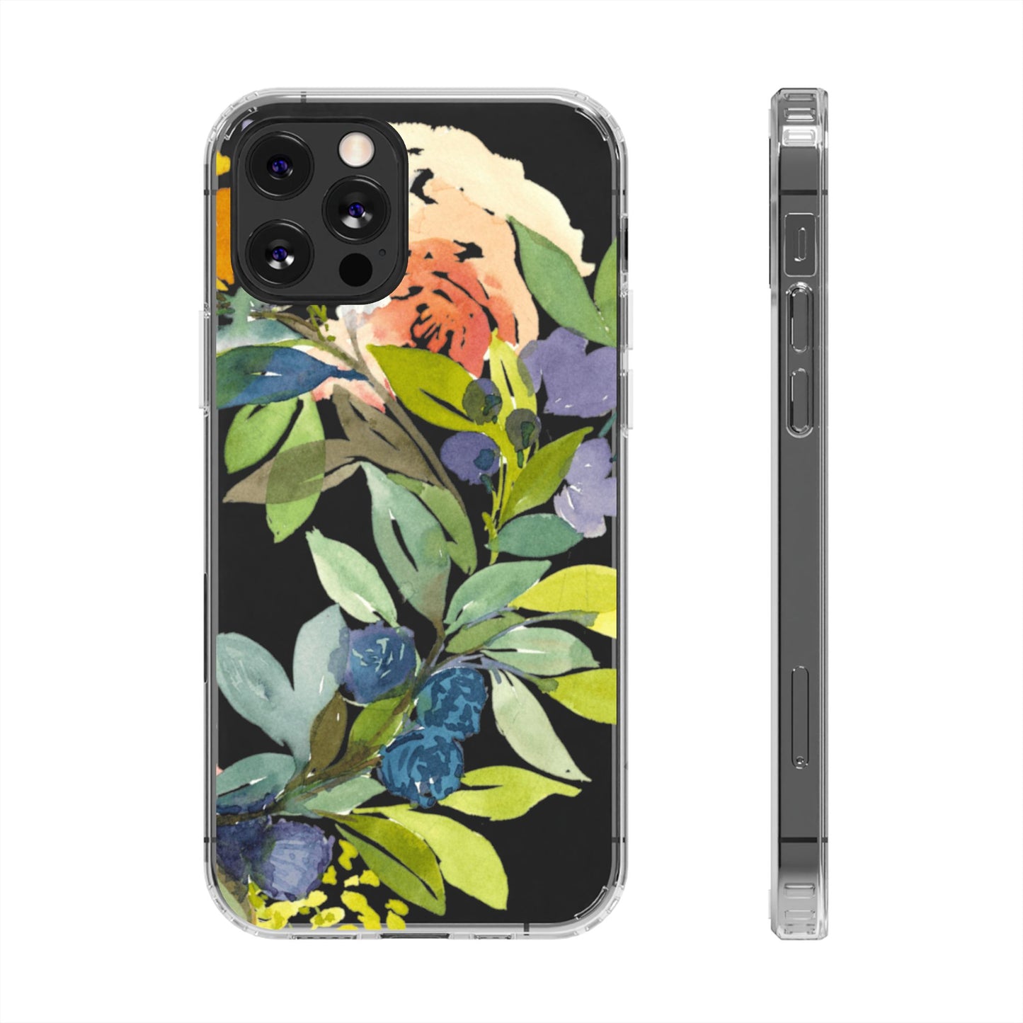 Watercolor Floral Blooms Wreath Clear Phone Case Design - Brooke Zitting, LLC