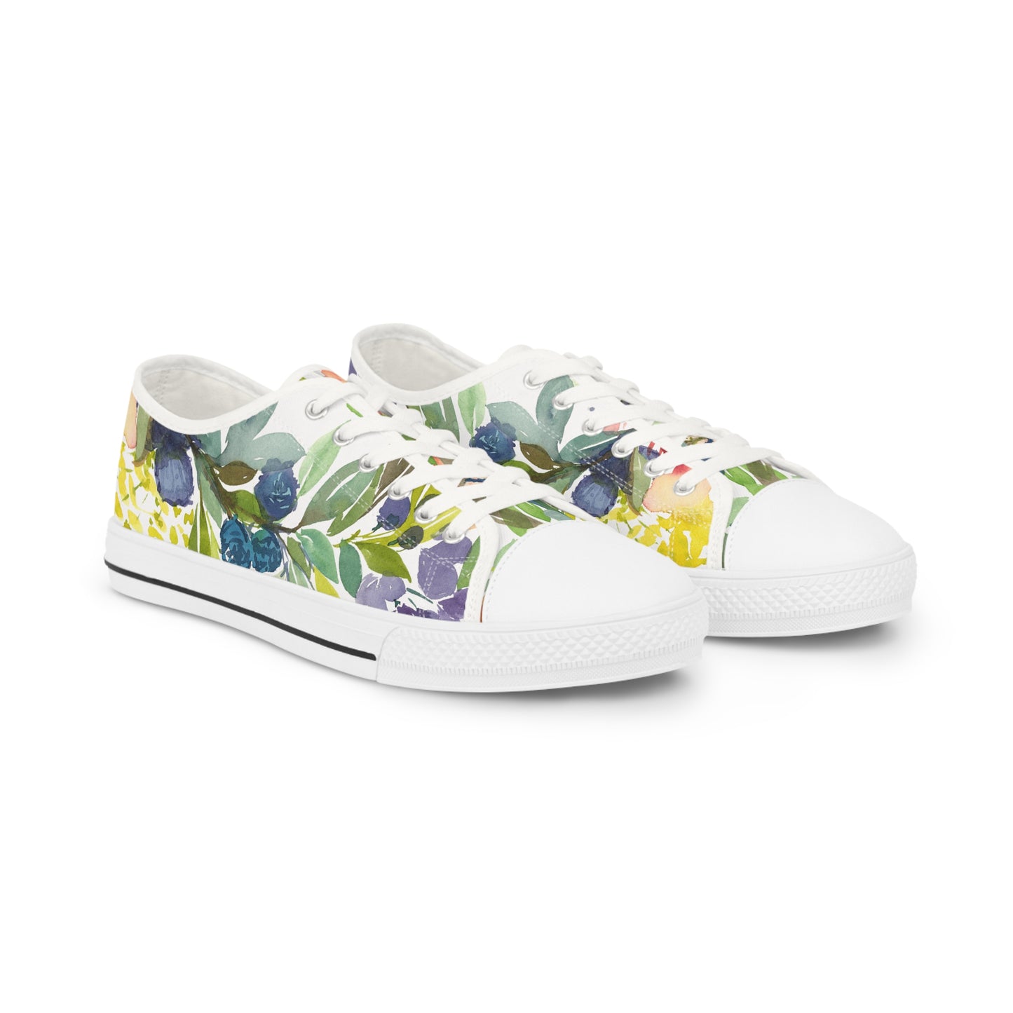 Watercolor Vibrant Floral Wreath Low Top Sneakers – Stylish Shoes for All | Unique Gift Idea - Brooke Zitting, LLC