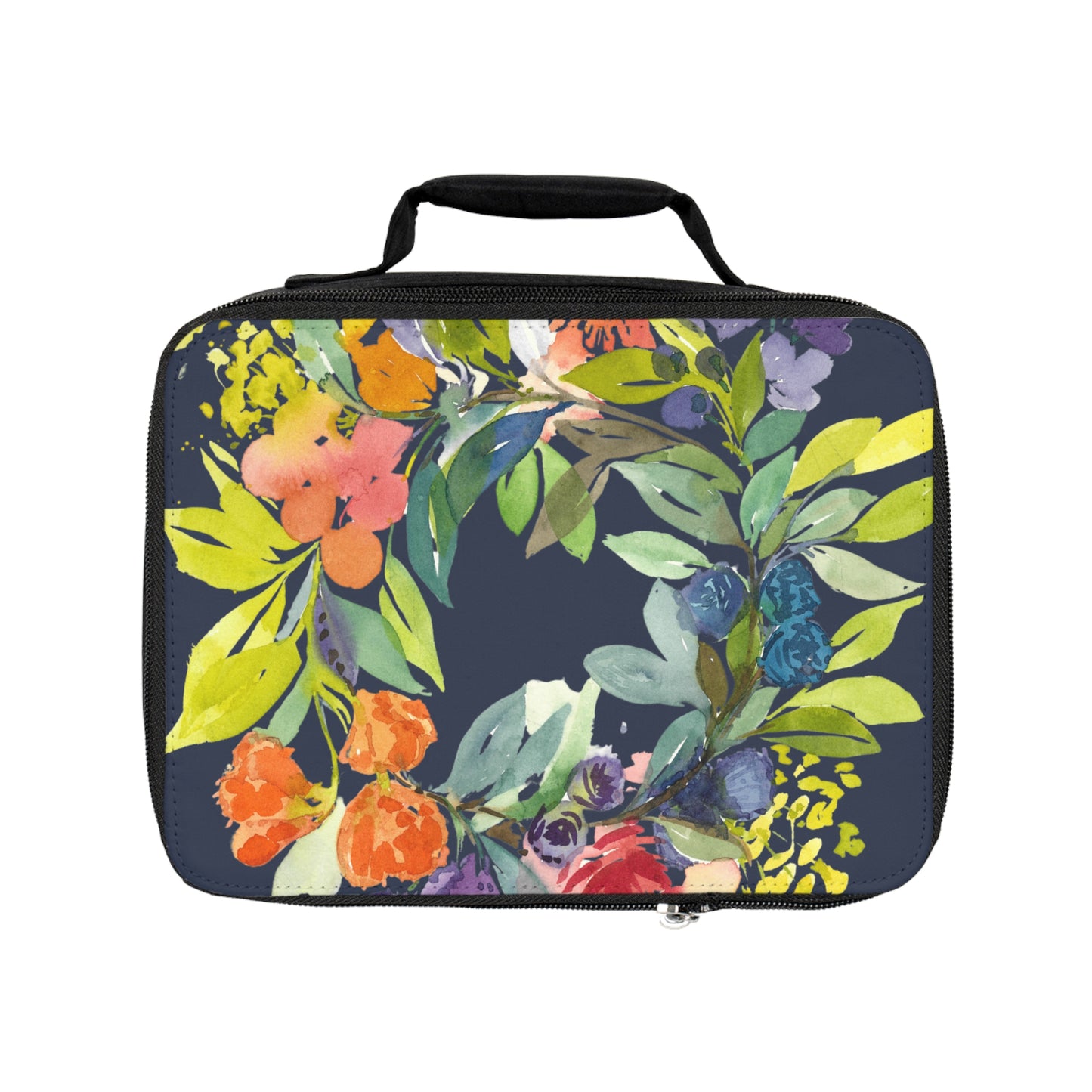 Floral Blooms Wreath Watercolor Design Lunch Bag – Eco-Friendly Tote for School, Work, Picnics & Beach - Brooke Zitting, LLC