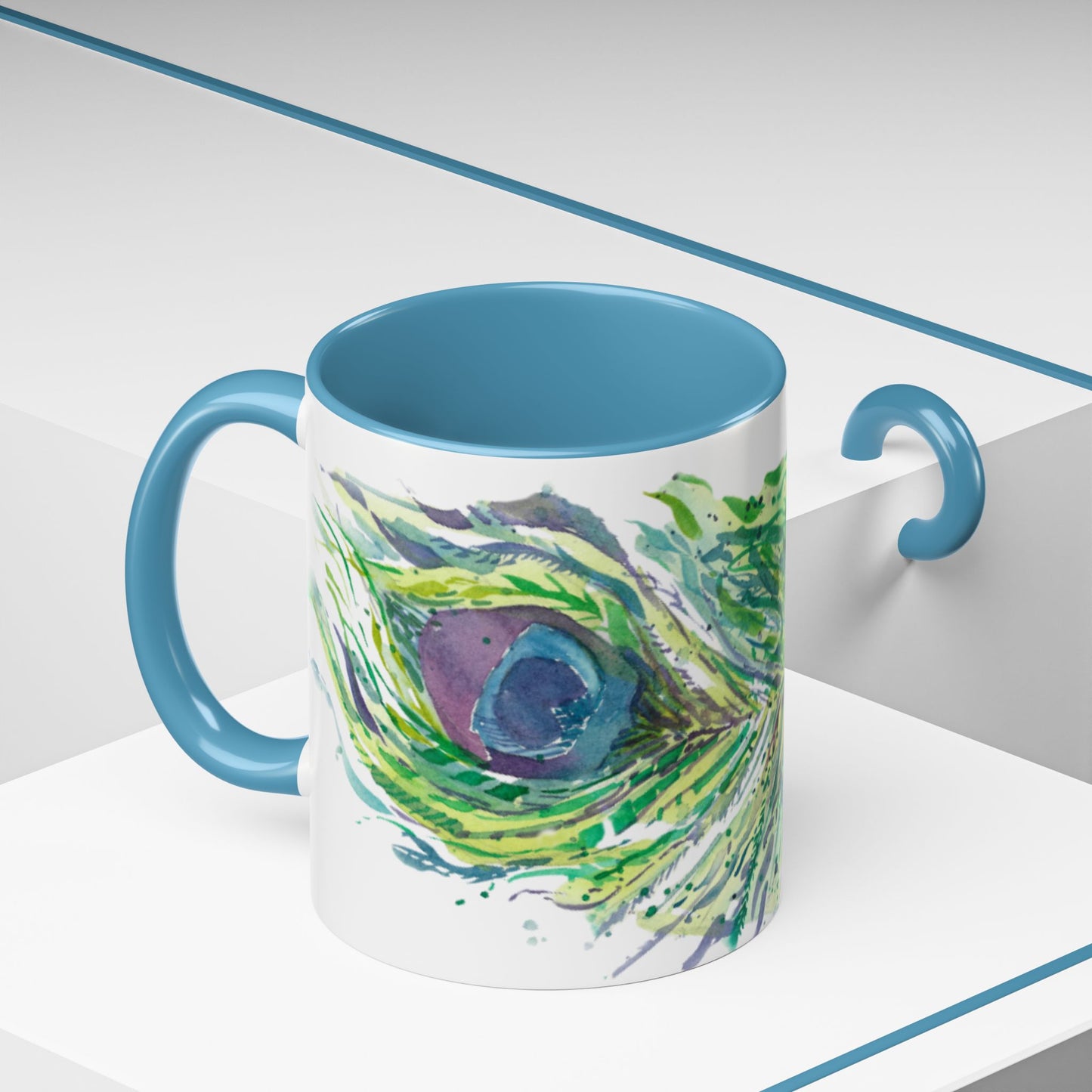 Light as a Feather Peacock Feather Accent Coffee Mug (11, 15oz) - Brooke Zitting, LLC