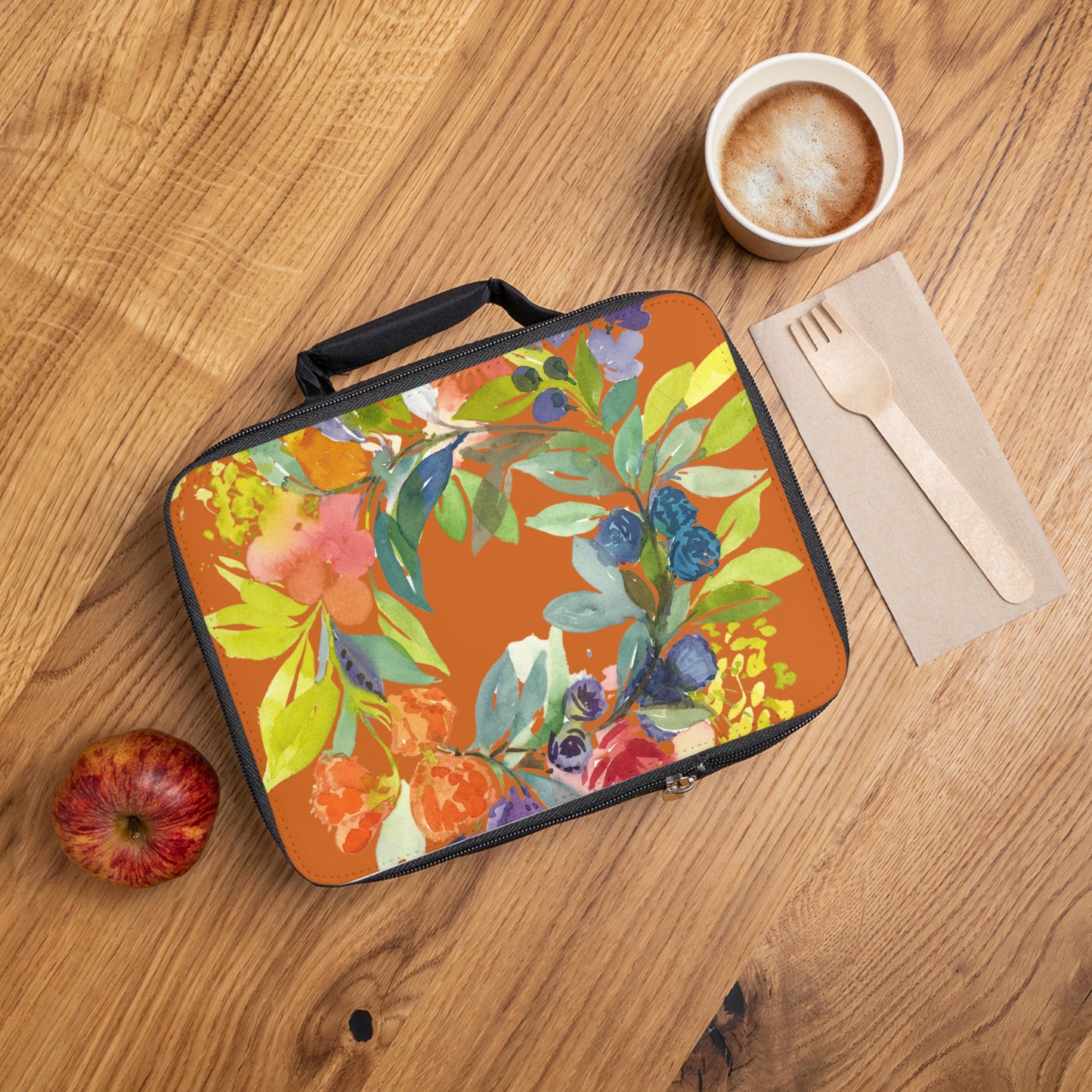 Floral Blooms Wreath Watercolor Design Lunch Bag  – Eco-Friendly Tote for School, Work, Picnics & Beach - Brooke Zitting, LLC