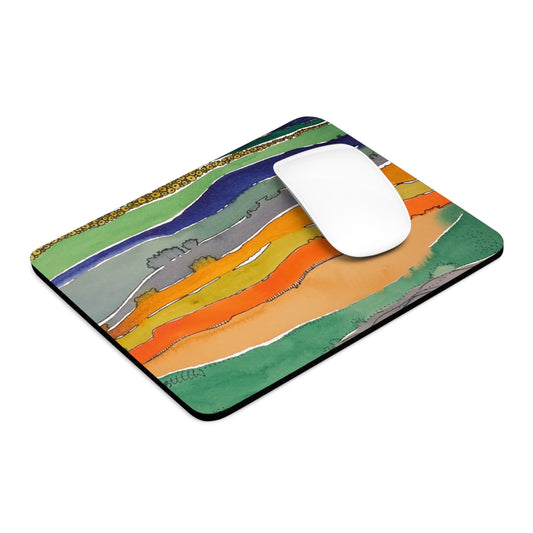 Striped Landscape Watercolor Design Mouse Pad, Artistic Desk Accessory, Unique Gift for Artists, Home Office Decor, Playful Workspace Addition - Brooke Zitting, LLC