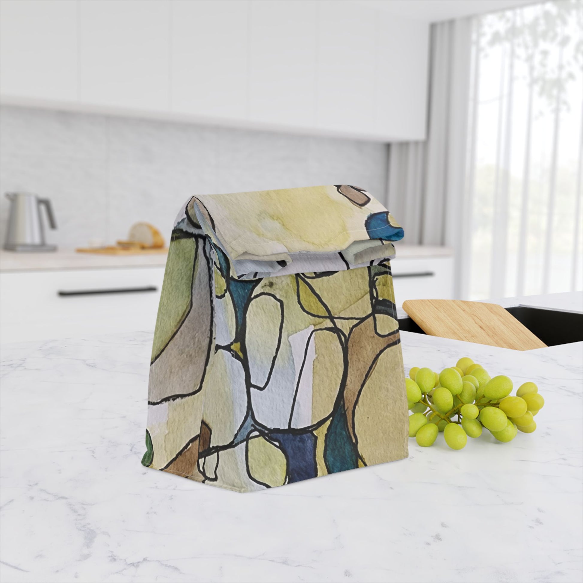 Fragmented Whisper Watercolor Design Lunch Bag – Insulated, Wipe-Clean, Eco-Friendly Tote for Daily Use - Brooke Zitting, LLC