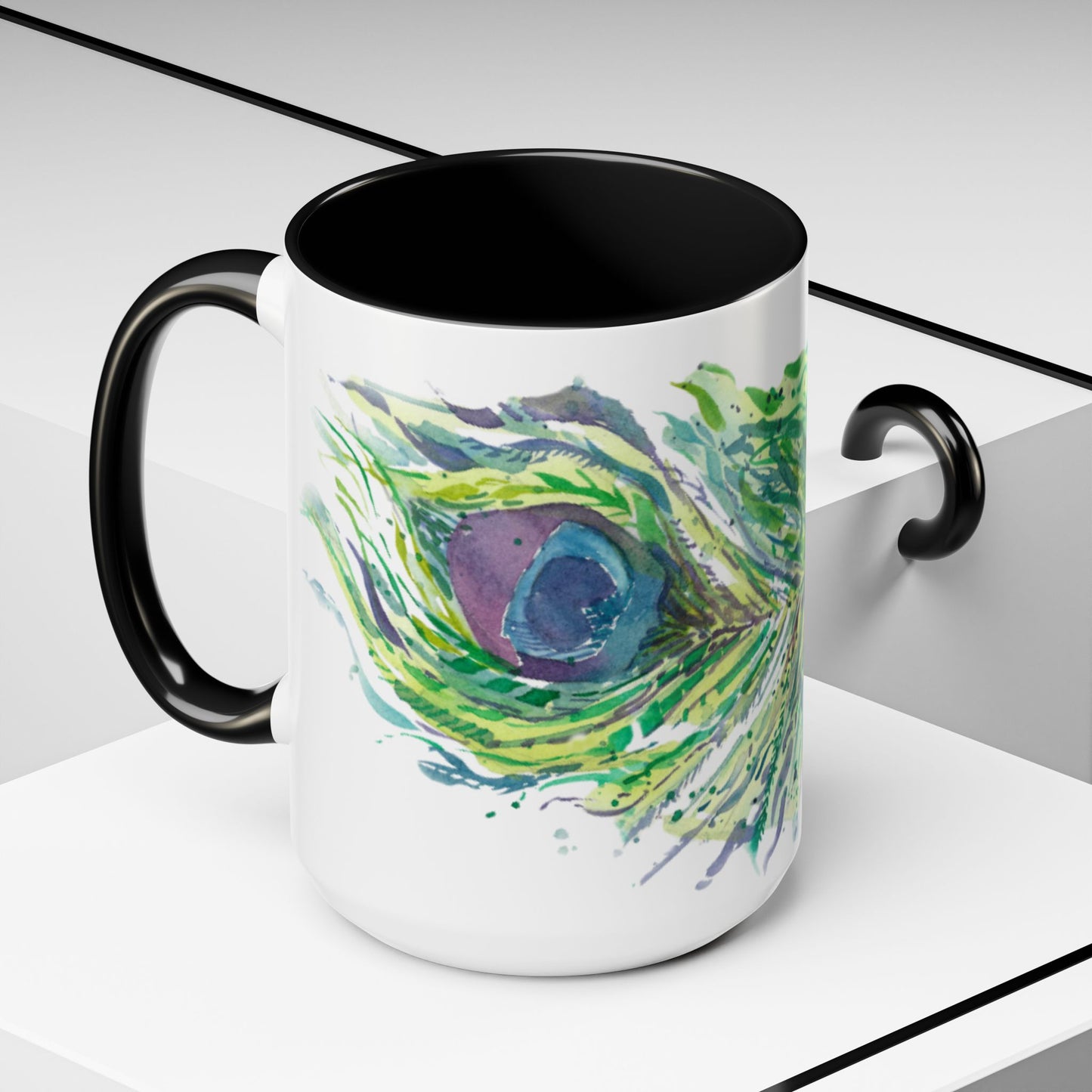 Light as a Feather Peacock Feather Accent Coffee Mug (11, 15oz) - Brooke Zitting, LLC