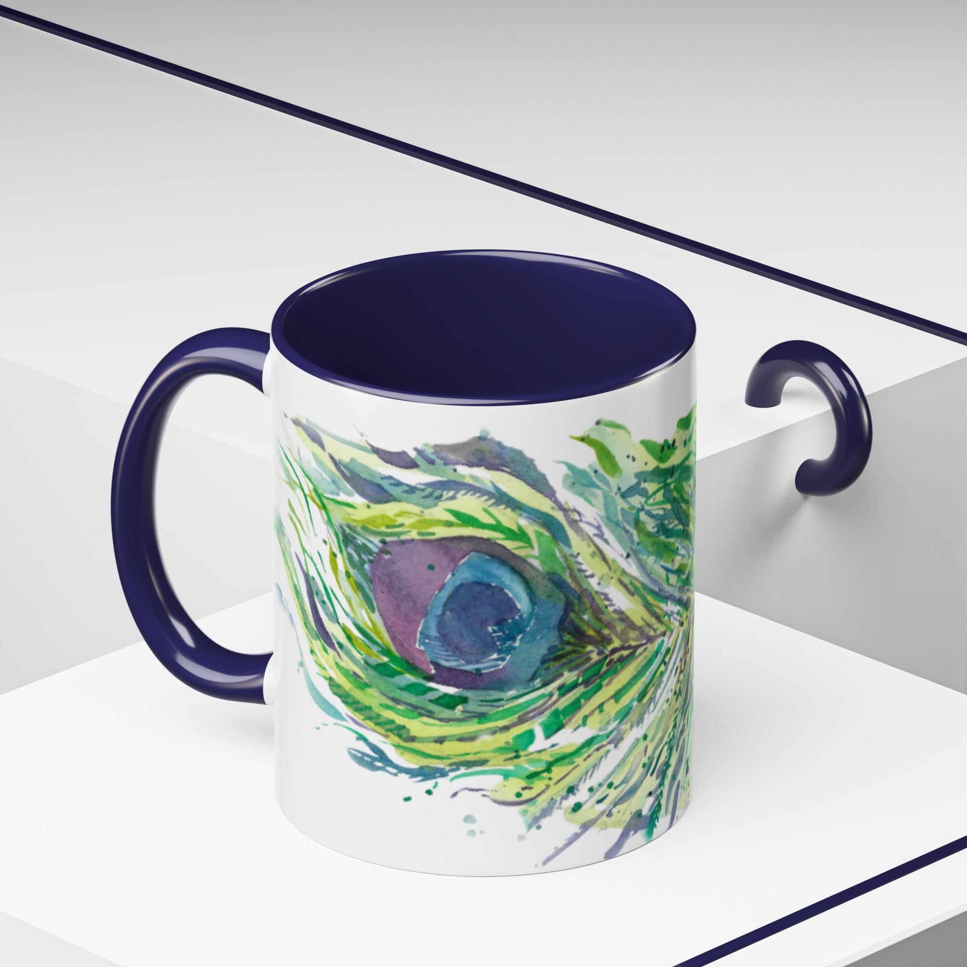 Light as a Feather Peacock Feather Accent Coffee Mug (11, 15oz) - Brooke Zitting, LLC