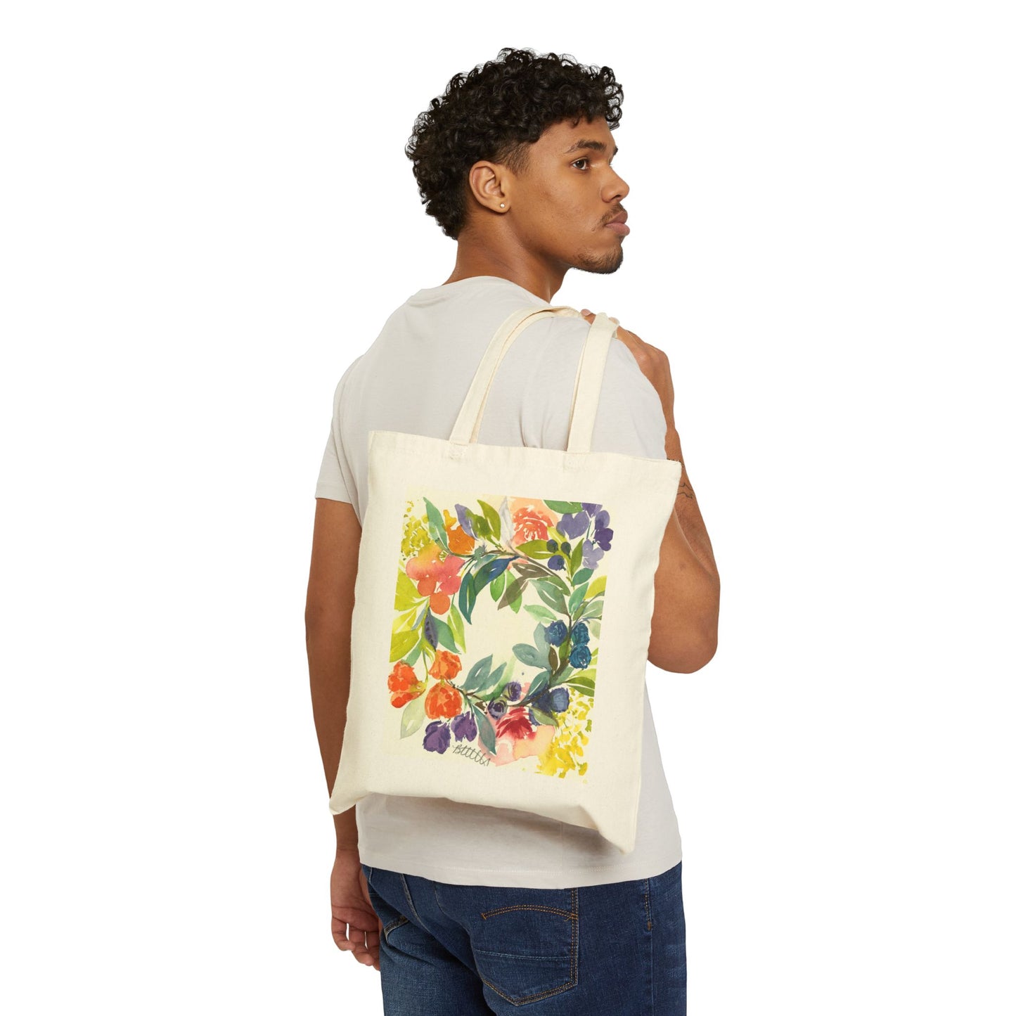 Floral Blooms Cotton Canvas Tote – Eco-Friendly Beach & Shopping Bag for Ocean Lovers