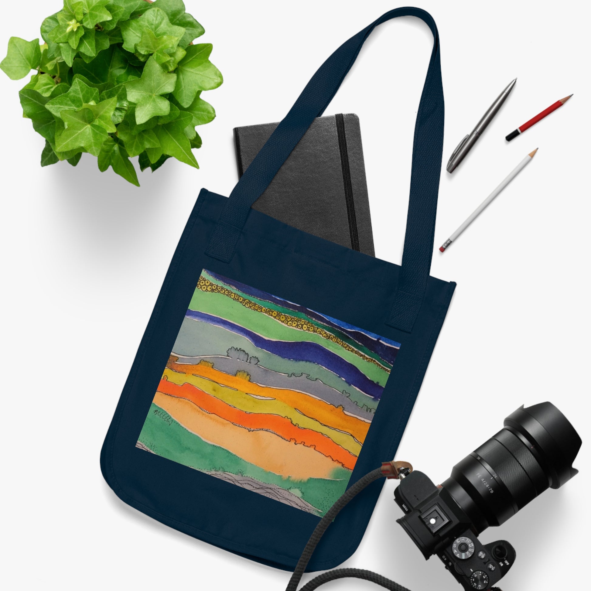 Striped Landscape Watercolor Design Organic Canvas Tote – Eco-Friendly, Watercolor Fine Art, Reusable Bag for Art Lovers - Brooke Zitting, LLC
