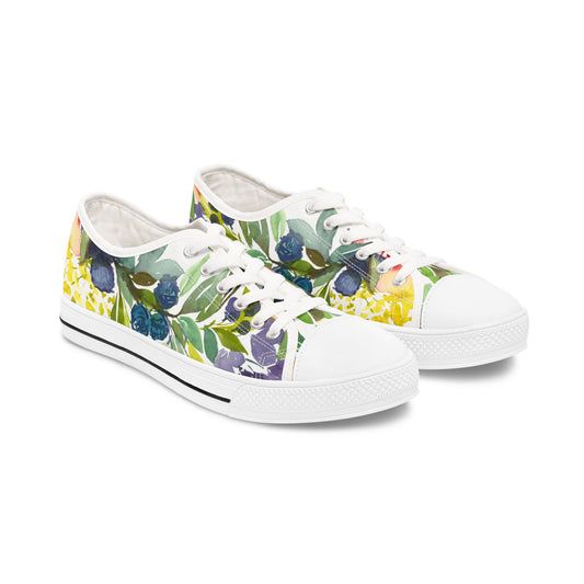 Watercolor Vibrant Floral Wreath Low Top Sneakers – Stylish Shoes for All | Unique Gift Idea - Brooke Zitting, LLC