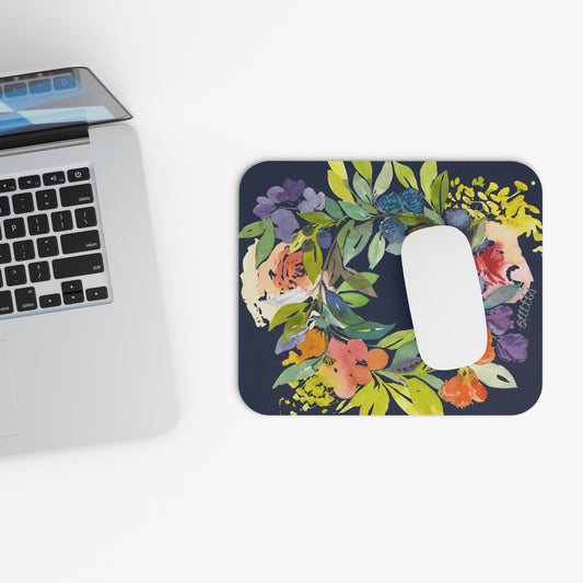 Floral Blooms Wreath Watercolor Design Mouse Pad - Watercolor Portrait, Home Office Decor, Gift for Artists, Creative Workspace Accessory, Desk Must-Have, Unique Desk Mat - Brooke Zitting, LLC