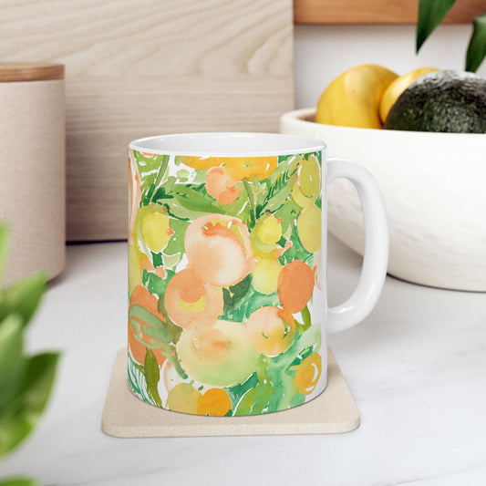 Peach Citrus Mug (11oz, 15oz) Watercolor Design - Brooke Zitting, LLC