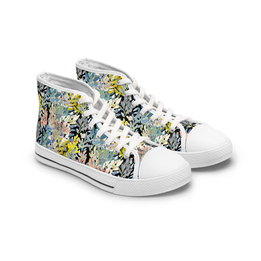 Petal Parade Dark Colorful High Top Sneakers with Floral Design – Stylish Shoes for All | Unique Gift Idea - Brooke Zitting, LLC