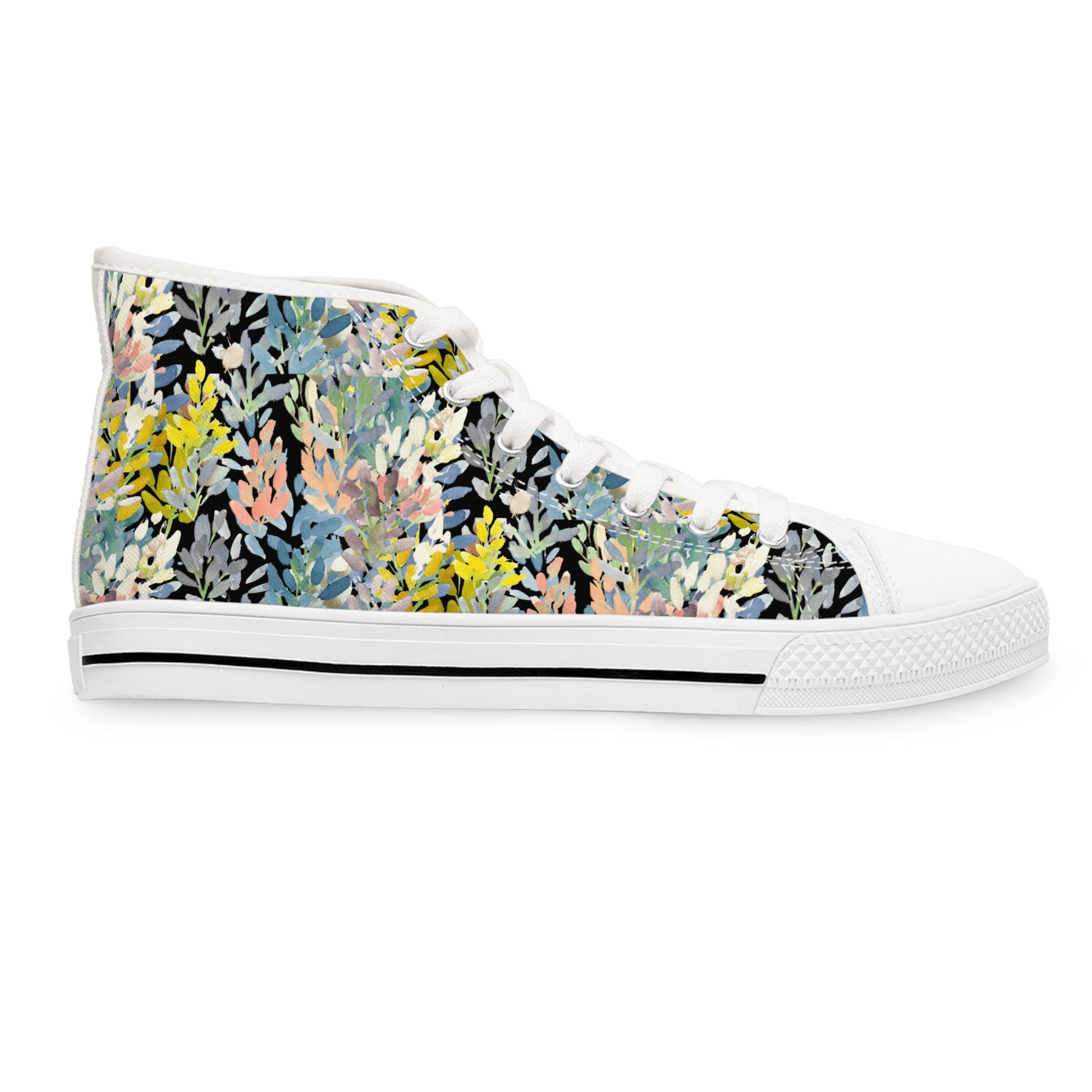 Petal Parade Dark Colorful High Top Sneakers with Floral Design – Stylish Shoes for All | Unique Gift Idea - Brooke Zitting, LLC
