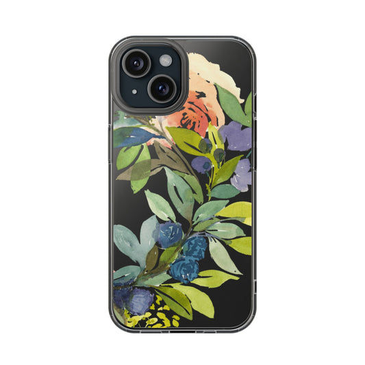 Watercolor Floral Blooms Wreath  Clear Phone Case Design - Brooke Zitting, LLC