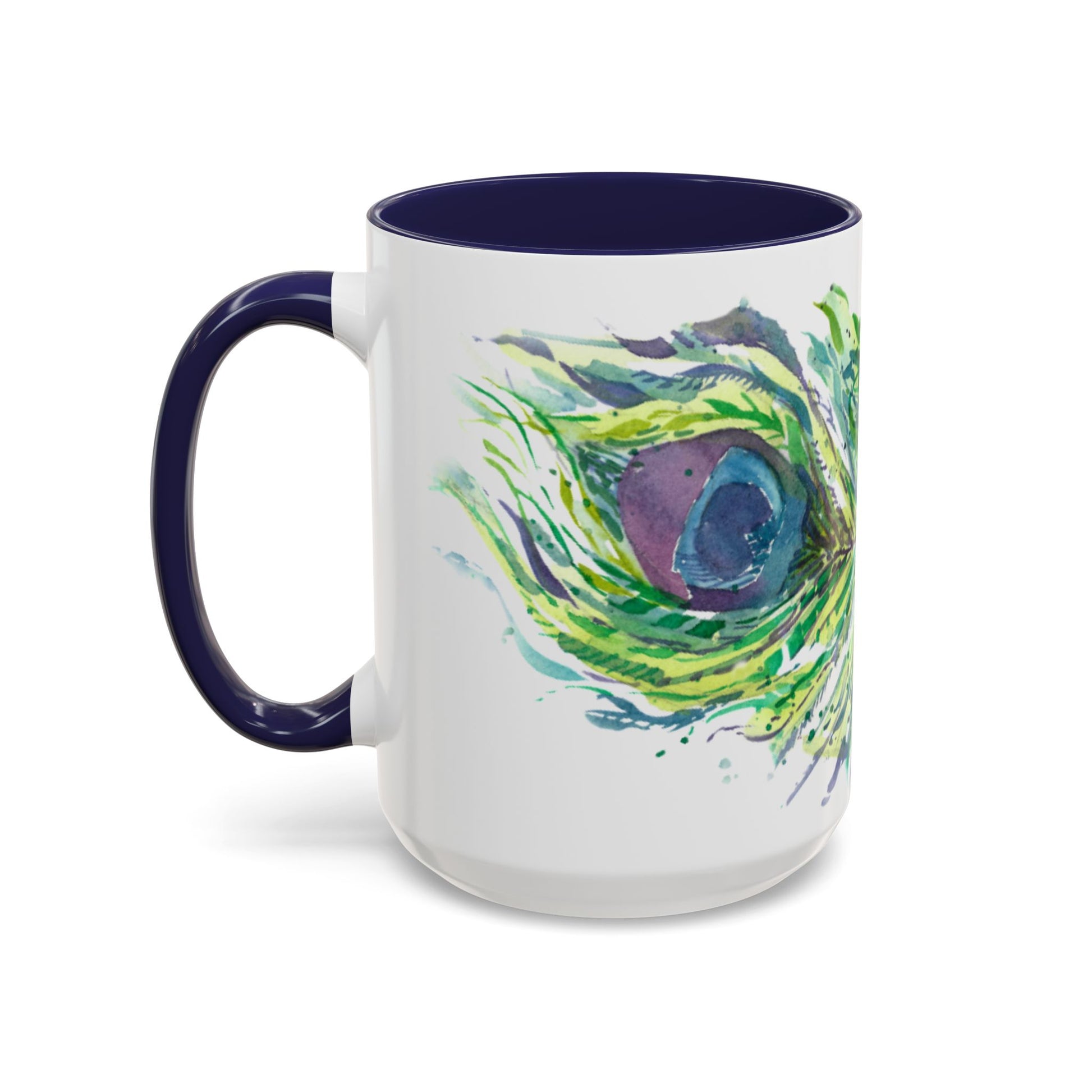 Light as a Feather Peacock Feather Accent Coffee Mug (11, 15oz) - Brooke Zitting, LLC