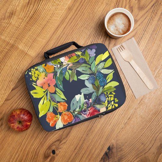 Floral Blooms Wreath Watercolor Design Lunch Bag  – Eco-Friendly Tote for School, Work, Picnics & Beach - Brooke Zitting, LLC