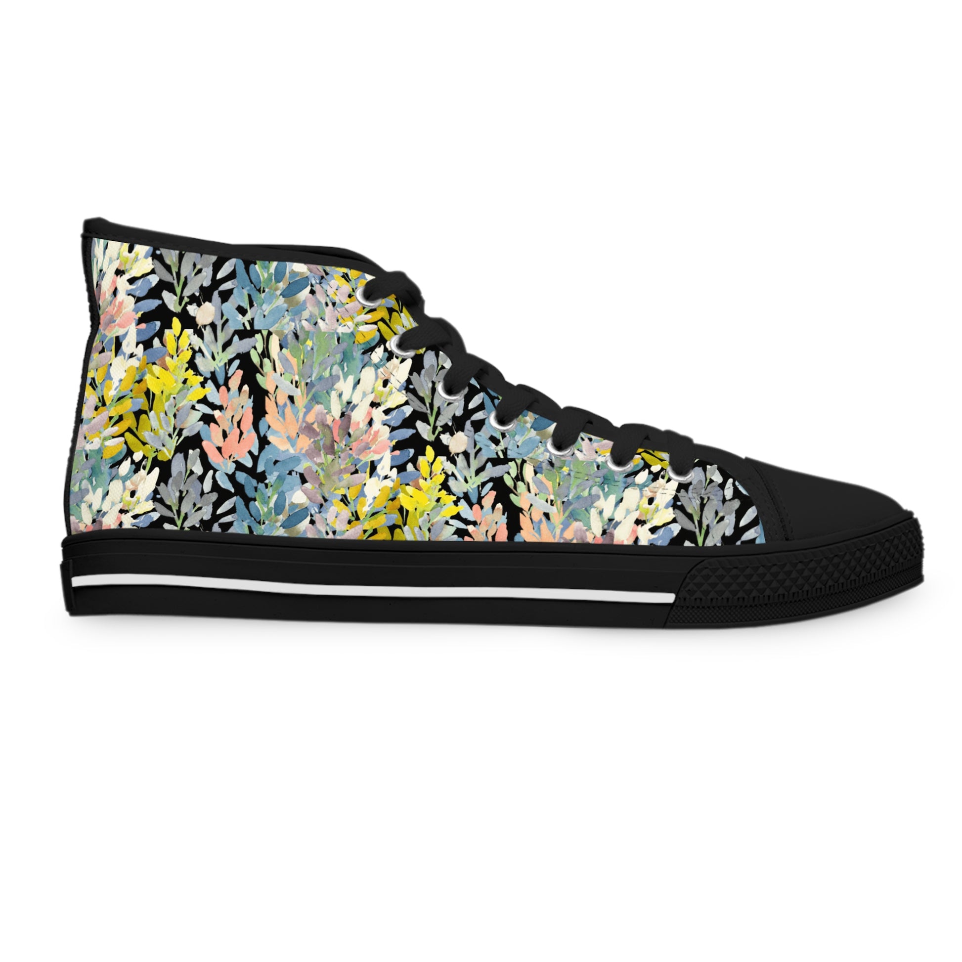 Petal Parade Dark Colorful High Top Sneakers with Floral Design – Stylish Shoes for All | Unique Gift Idea - Brooke Zitting, LLC