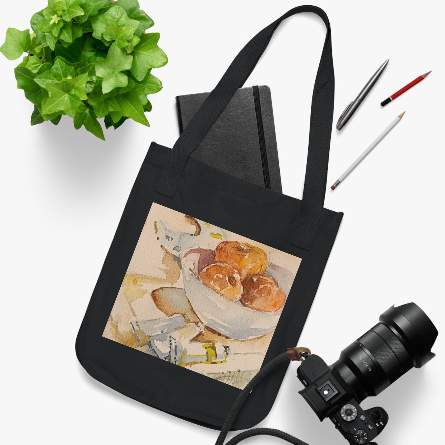 Artist's Table Watercolor Design Organic Canvas Tote – Eco-Friendly, Watercolor Fine Art, Reusable Bag for Art Lovers - Brooke Zitting, LLC