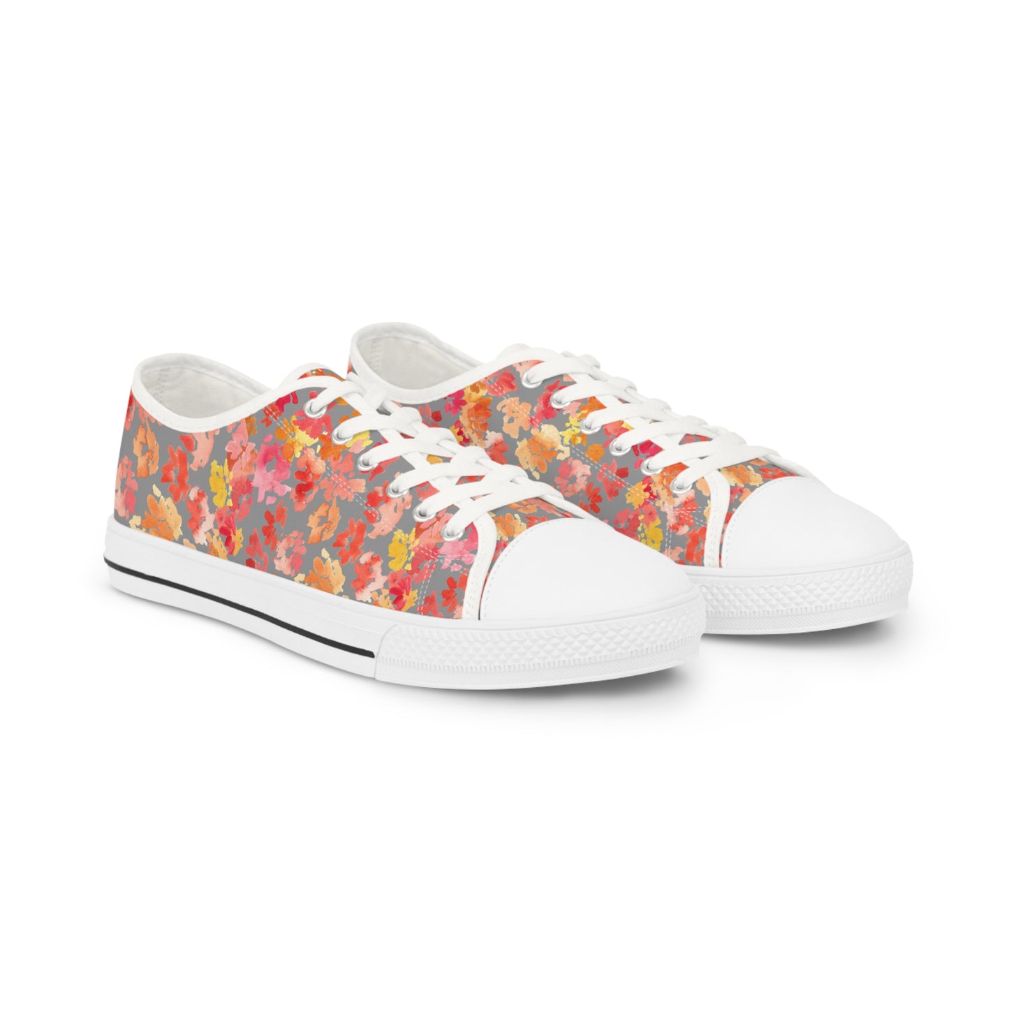 Watercolor Posy on Grey Accent Low Top Sneakers – Stylish Shoes for All | Unique Gift Idea - Brooke Zitting, LLC