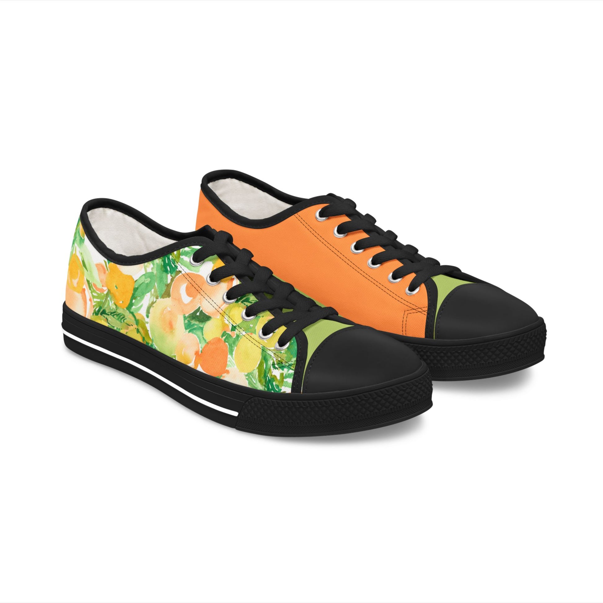 Colorblock Peach Floral Patterned Low Top Sneakers – Stylish Shoes for All | Unique Gift Idea - Brooke Zitting, LLC