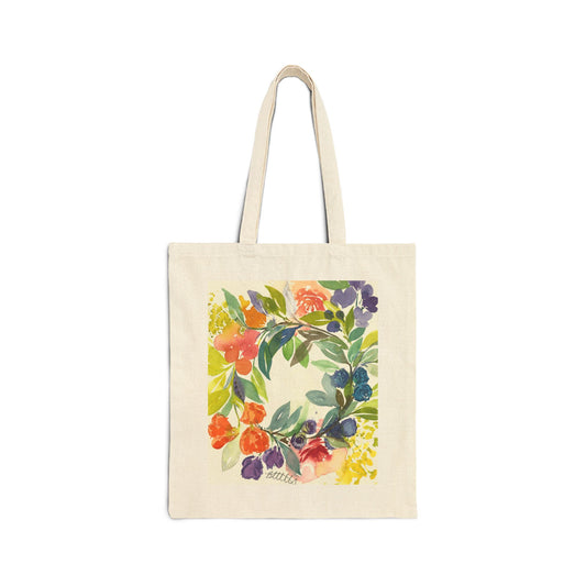 Floral Blooms Cotton Canvas Tote – Eco-Friendly Beach & Shopping Bag for Ocean Lovers