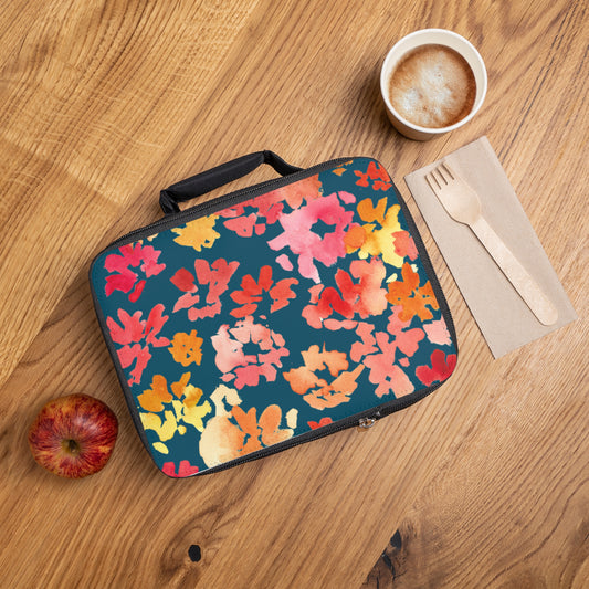 Warm Posy Watercolor Design Lunch Bag  – Eco-Friendly Tote for School, Work, Picnics & Beach - Brooke Zitting, LLC