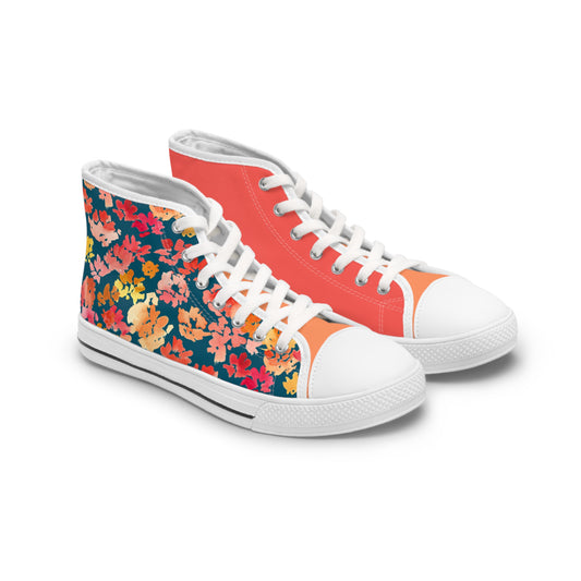 Vibrant Colorblock and Peacock Posy Colorful High Top Sneakers with Floral Design – Stylish Shoes for All | Unique Gift Idea - Brooke Zitting, LLC