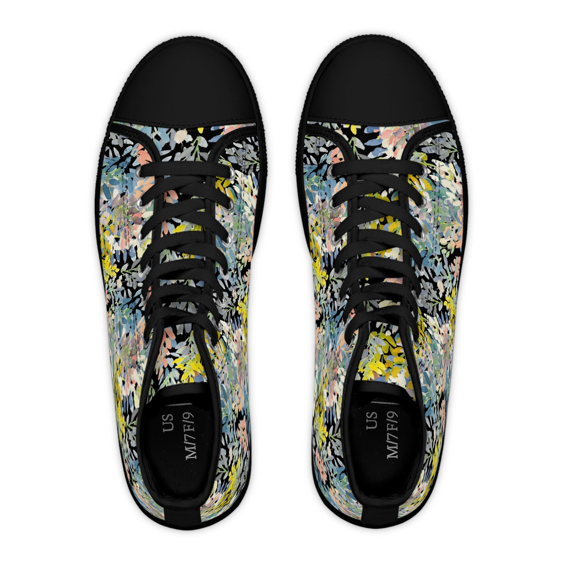 Petal Parade Dark Colorful High Top Sneakers with Floral Design – Stylish Shoes for All | Unique Gift Idea - Brooke Zitting, LLC